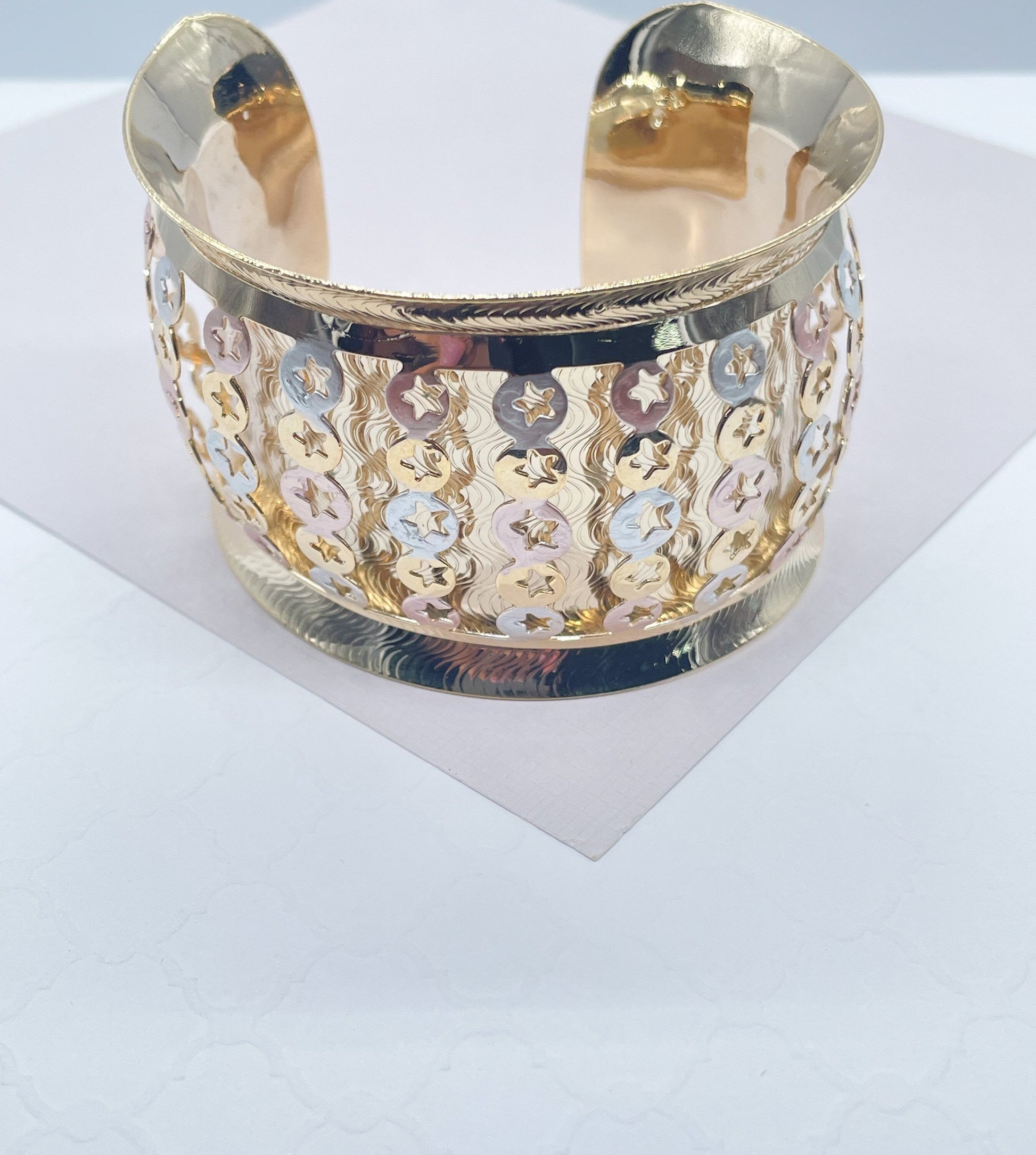 18k Gold Filled Chunky Carved Hand Painted Layer Bangle Wholesale Jewelry