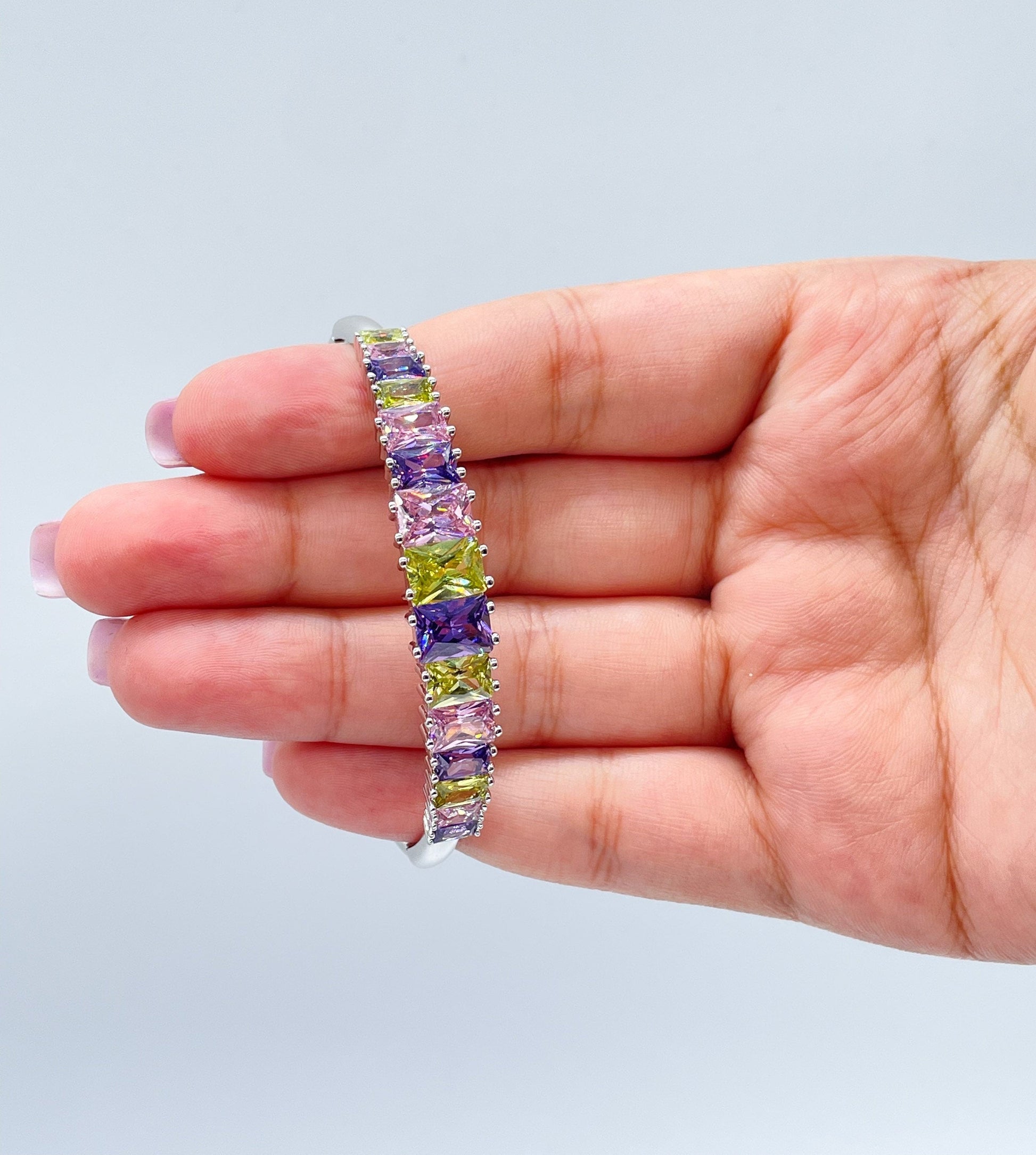 18k Gold Filled Bangle In Rose Gold Featuring Colorful Crystals