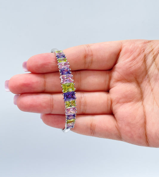 18k Gold Filled Bangle In Rose Gold Featuring Colorful Crystals