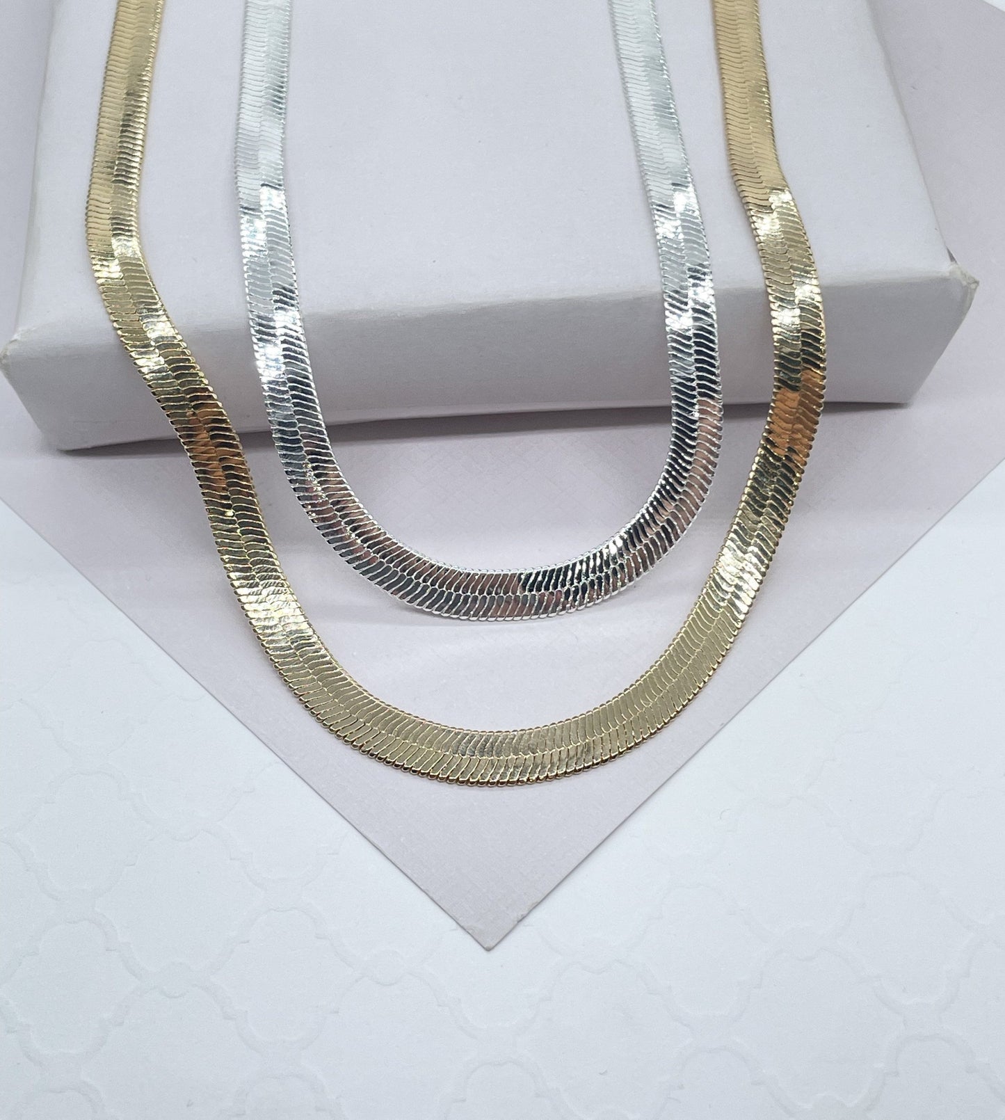 18k Gold Fulled 6mm Herringbone necklace in 16 & 18 Inches