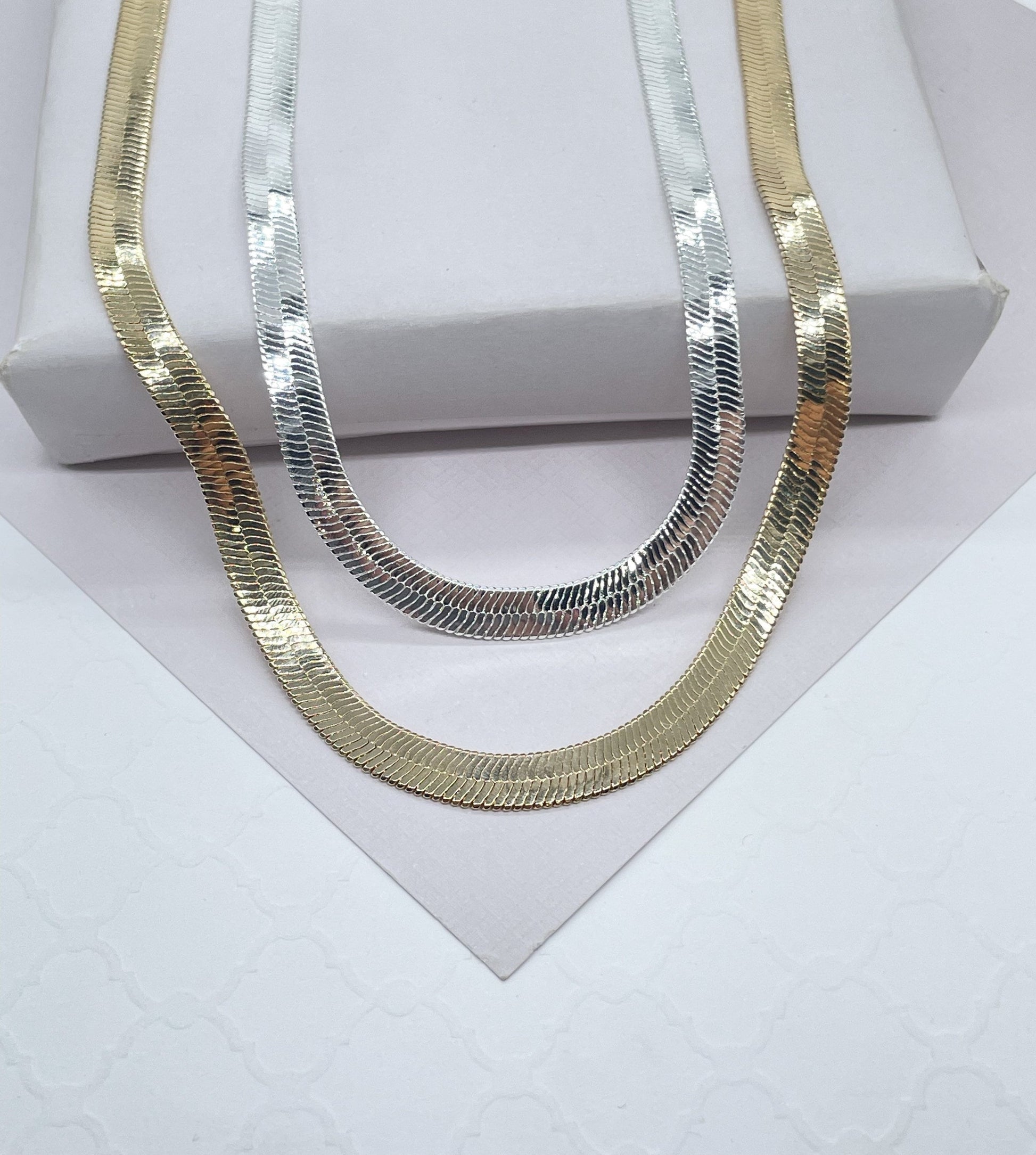 18k Gold Fulled 6mm Herringbone necklace in 16 & 18 Inches