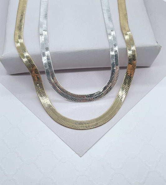 18k Gold Fulled 6mm Herringbone necklace in 16 & 18 Inches