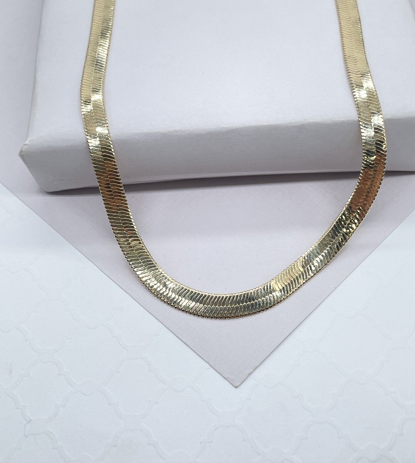 18k Gold Fulled 6mm Herringbone necklace in 16 & 18 Inches