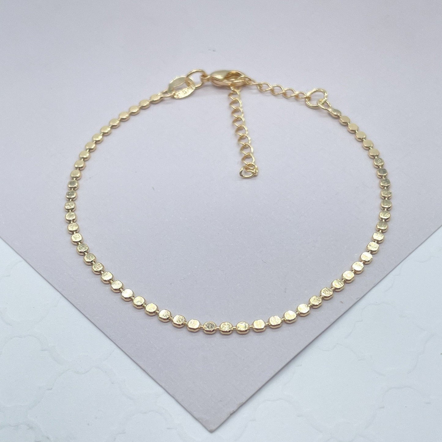 18k Gold Filled Flat Beaded Ankle Bracelet