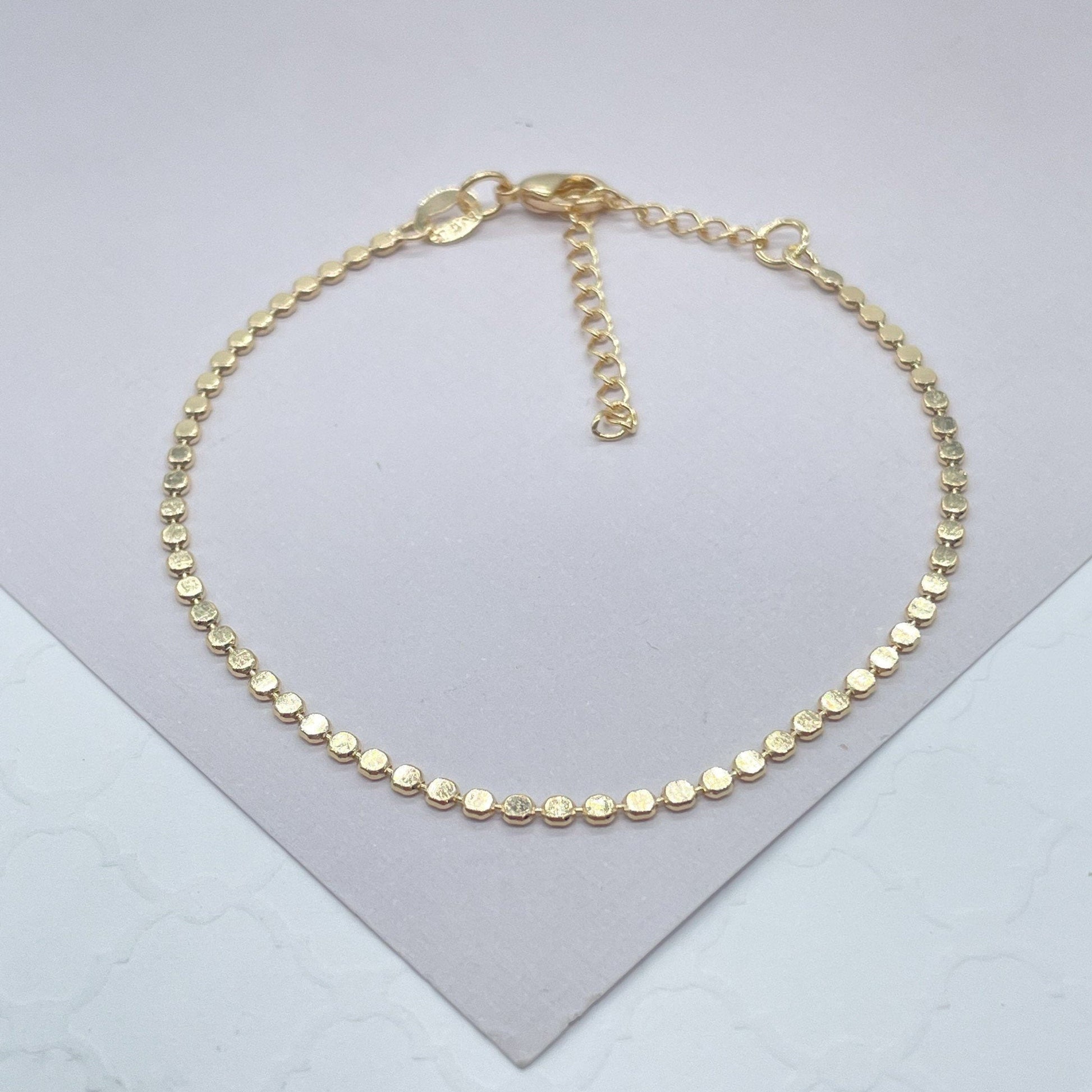18k Gold Filled Flat Beaded Ankle Bracelet