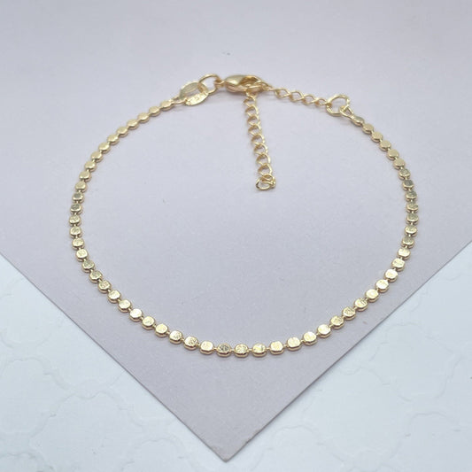 18k Gold Filled Flat Beaded Ankle Bracelet