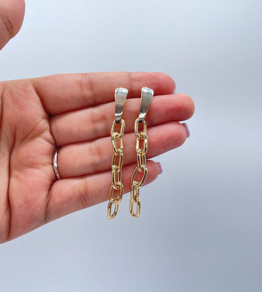 18k Gold Filled Round,Thick Paperclip Dangling Earrings