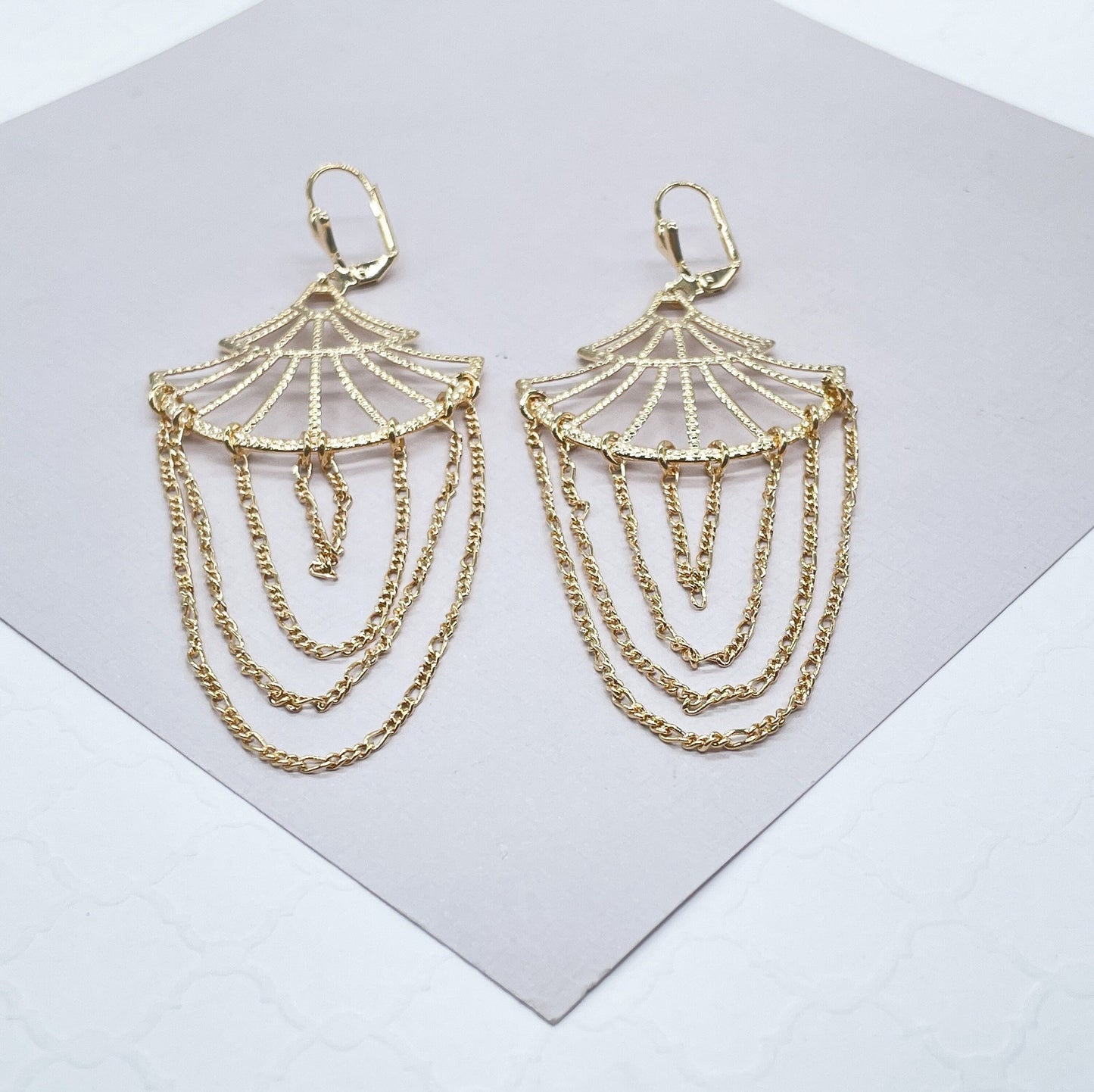 Light 18k Gold Filled Figaro Chain Chandelier Earrings