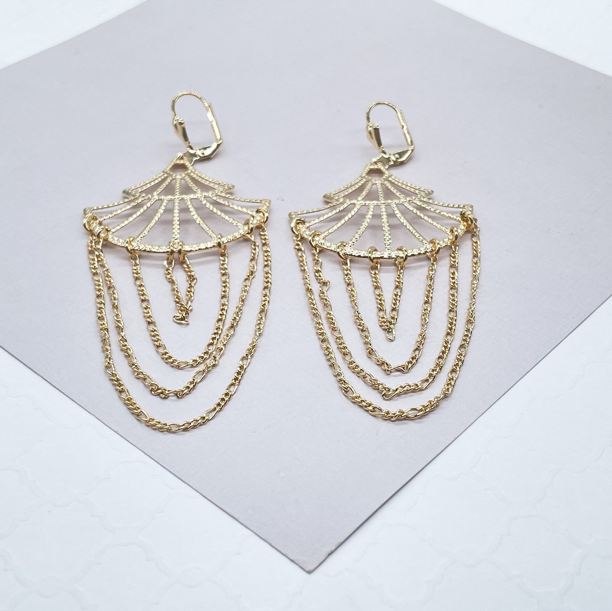 Light 18k Gold Filled Figaro Chain Chandelier Earrings