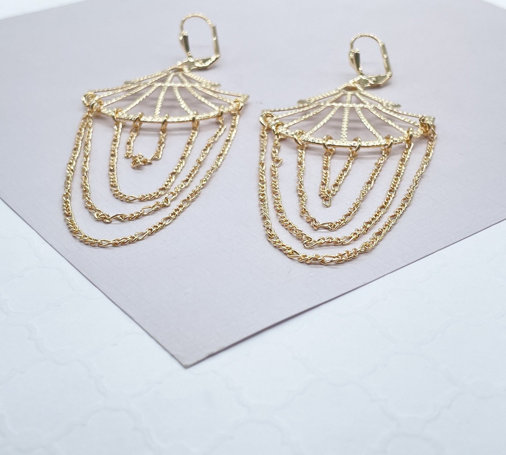 Light 18k Gold Filled Figaro Chain Chandelier Earrings