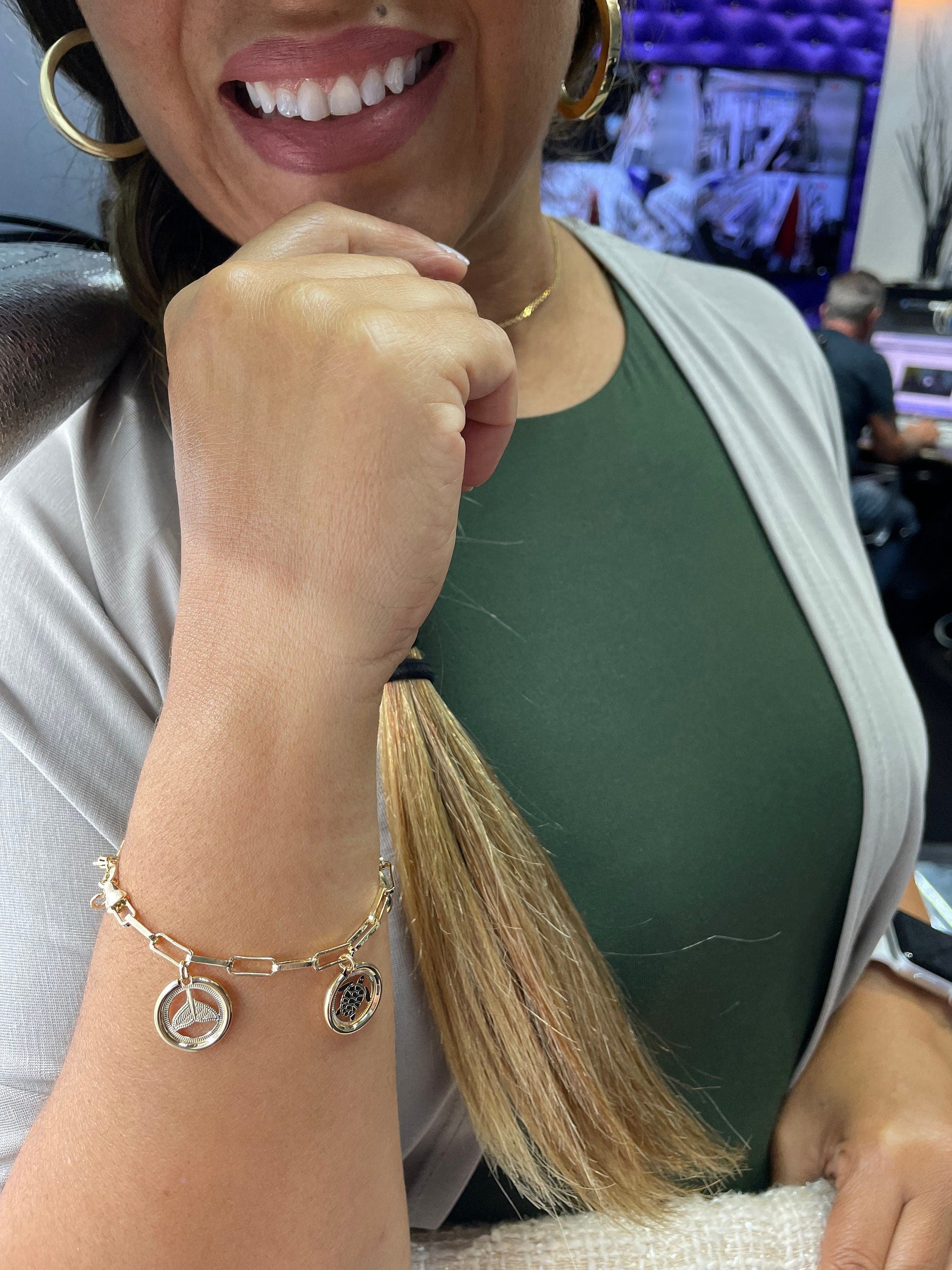 18k Gold Filled PaperClip Bracelet With Multiple Sea Creatures Charms