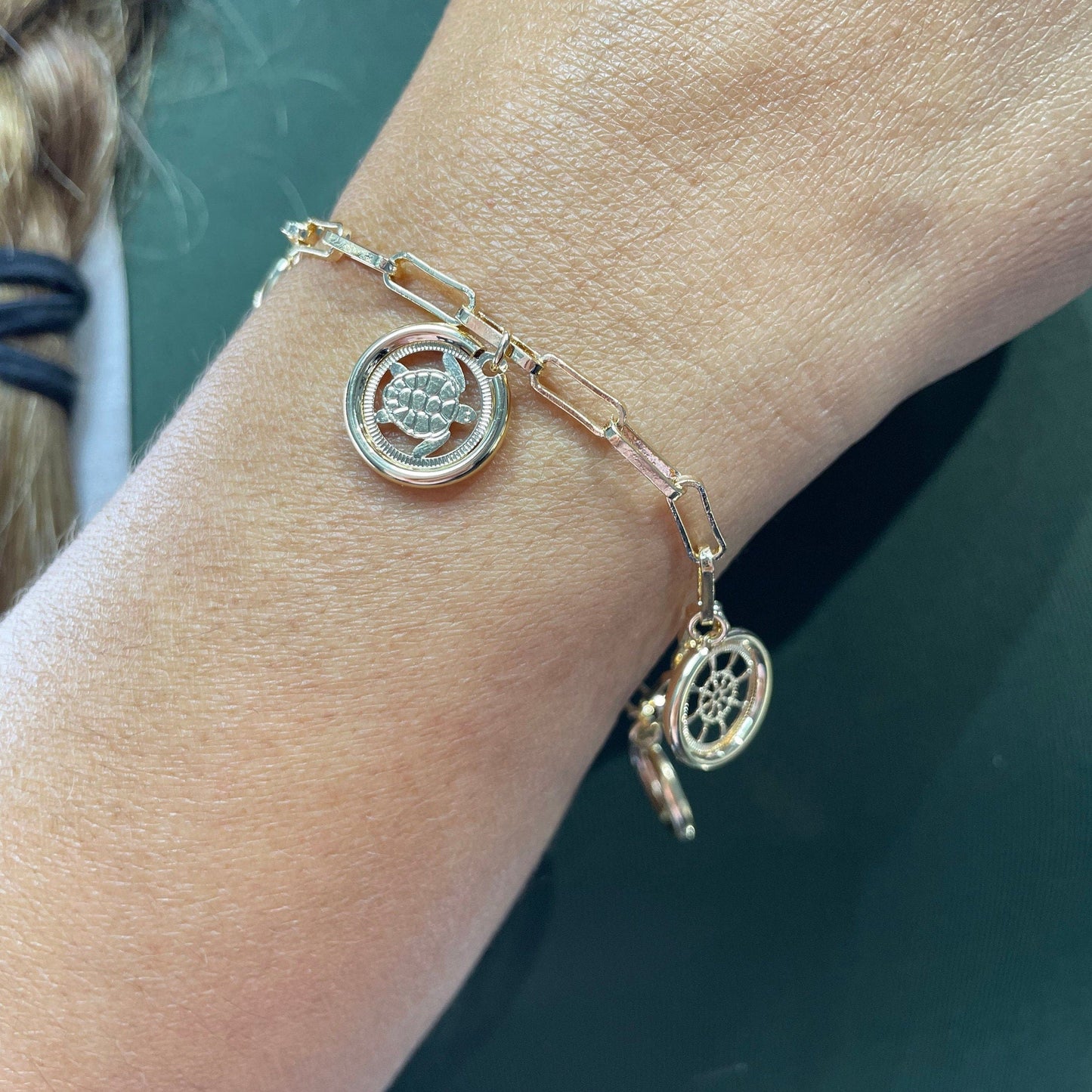 18k Gold Filled PaperClip Bracelet With Multiple Sea Creatures Charms