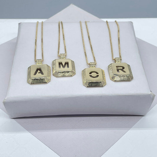 18k Gold Filled 3-D Initial Charm with Box Chain Necklace