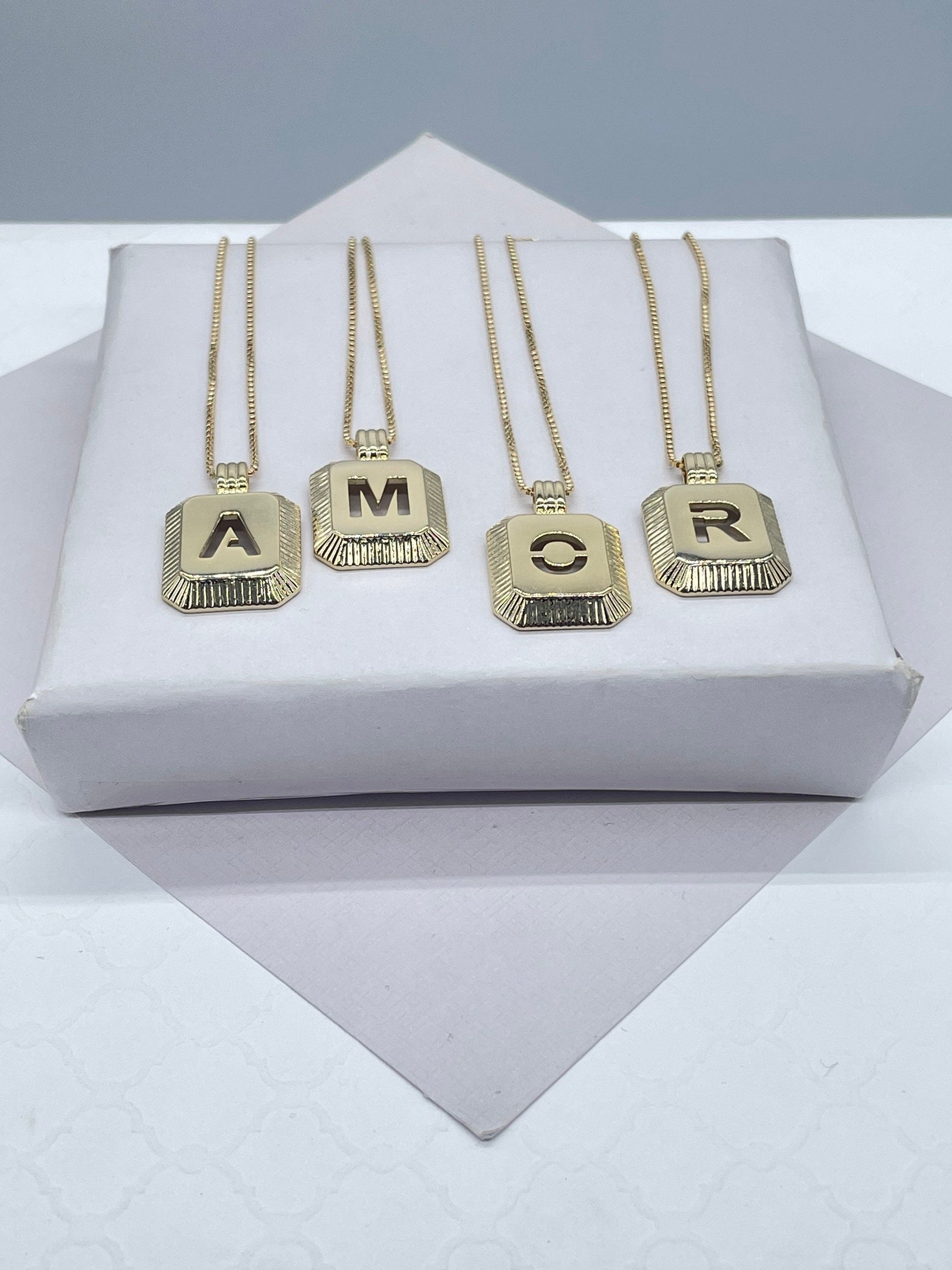 18k Gold Filled 3-D Initial Charm with Box Chain Necklace
