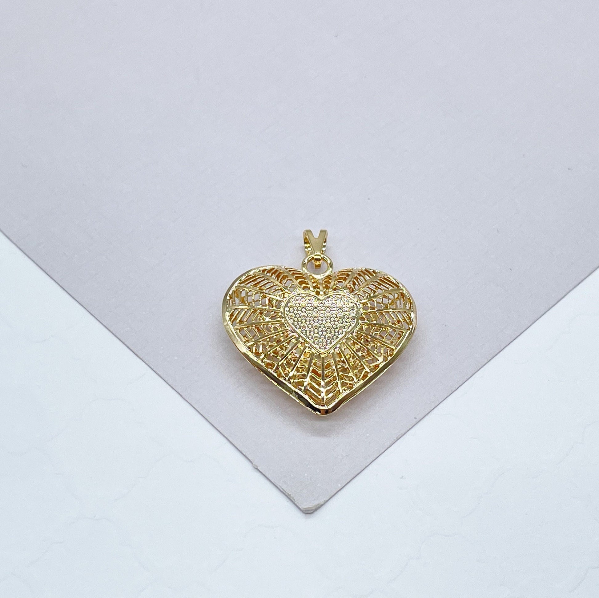 18k Gold Filled SpiderWeb Designed see-through heart pendant