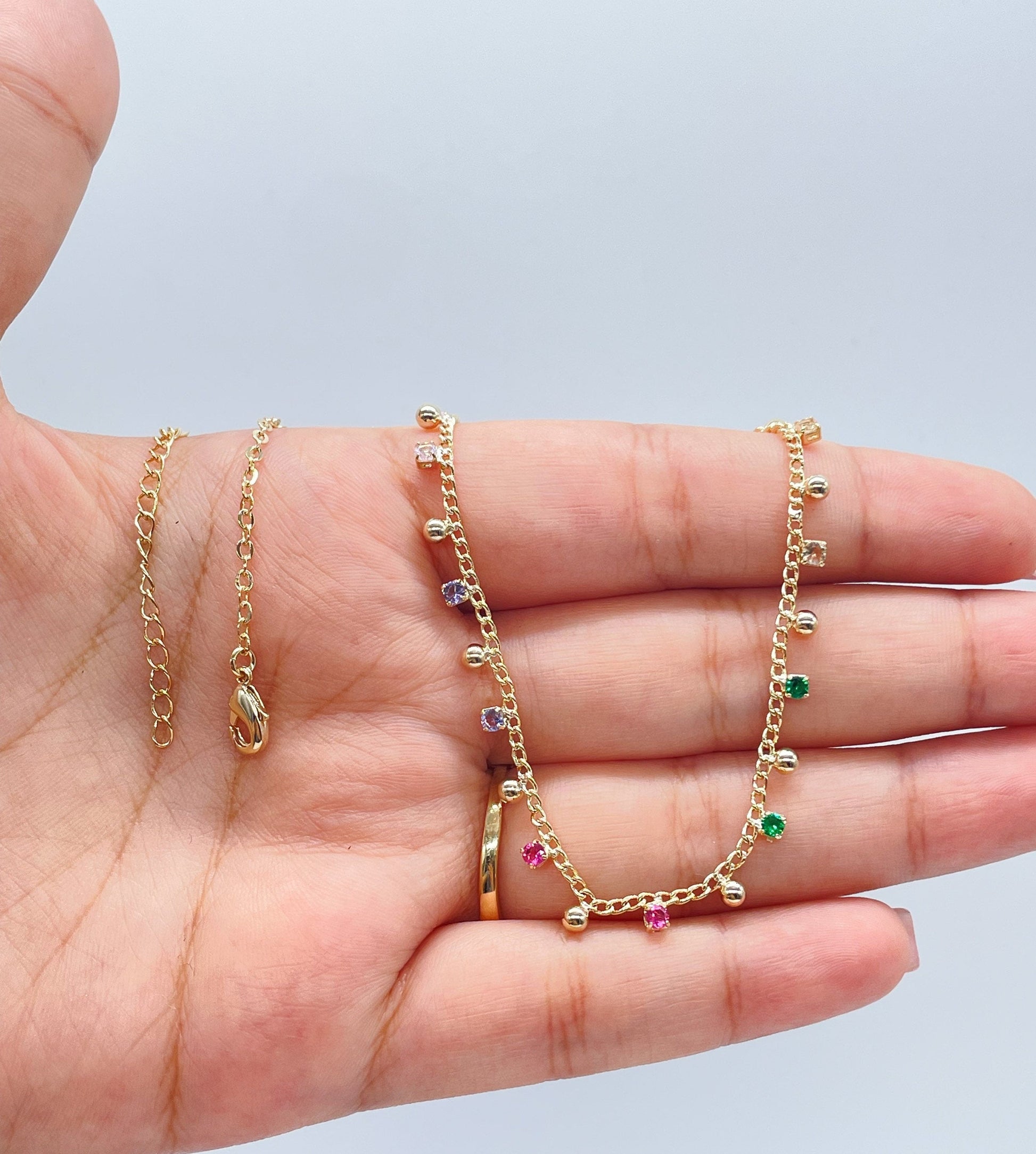 18k Gold Filled thin bead and colorful gem choker