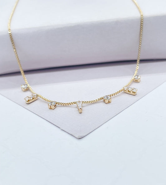 18k Gold Filled Dainty Shard Pieces of Zirconia on Box Chain Choker