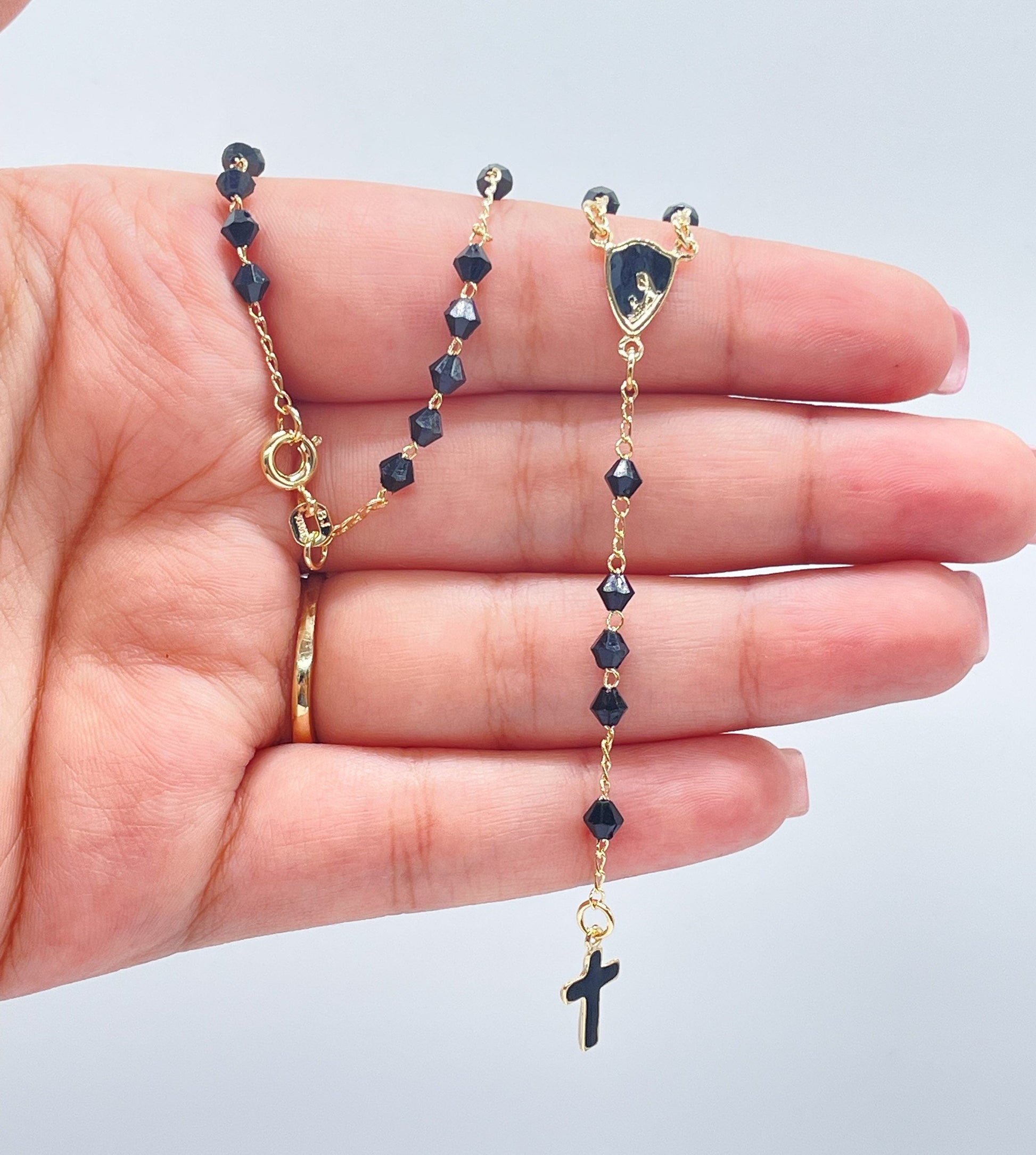 18k Gold Filled Black Beaded Rosary