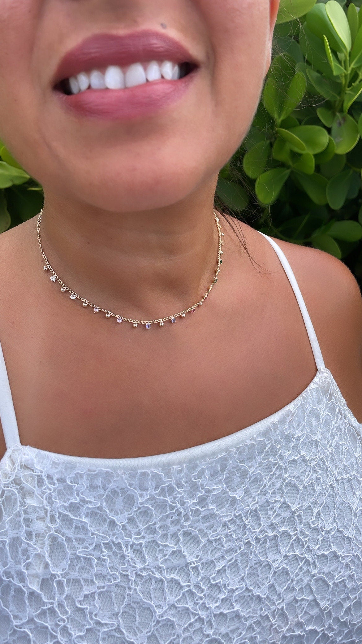 18k Gold Filled thin bead and colorful gem choker