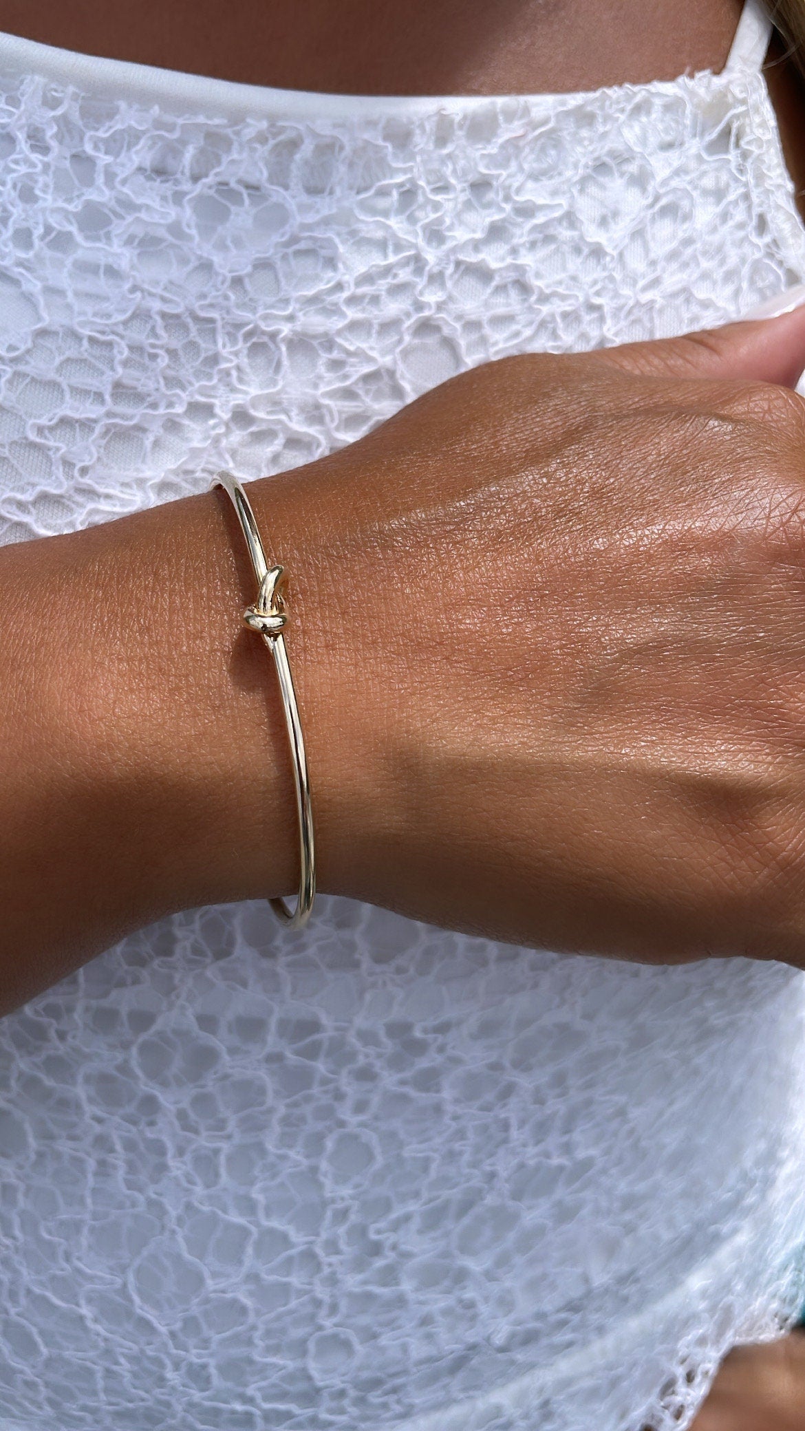 18k Gold Filled Minimalist Single Knot Bangle, Cuff Bracelet