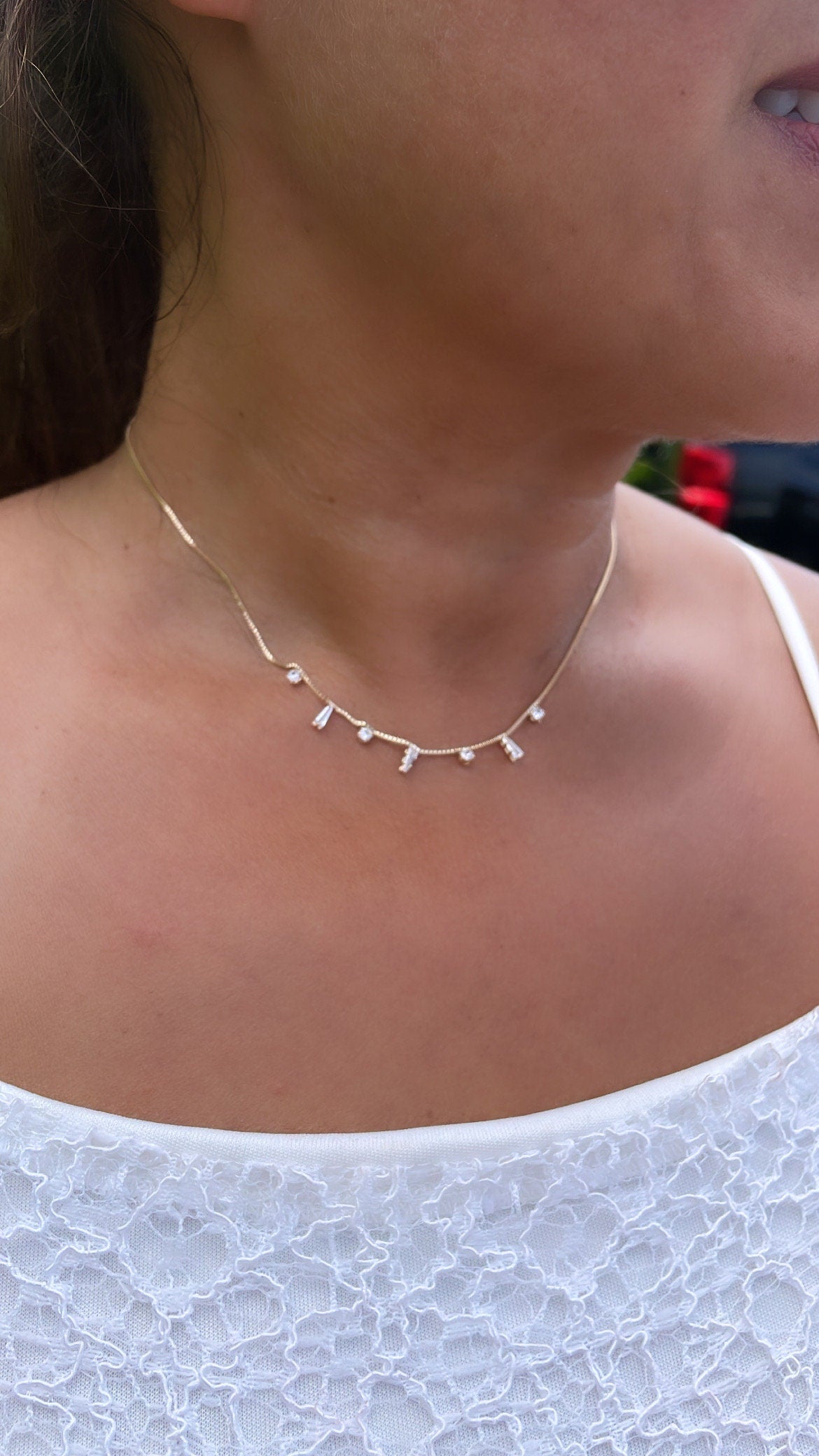 18k Gold Filled Dainty Shard Pieces of Zirconia on Box Chain Choker