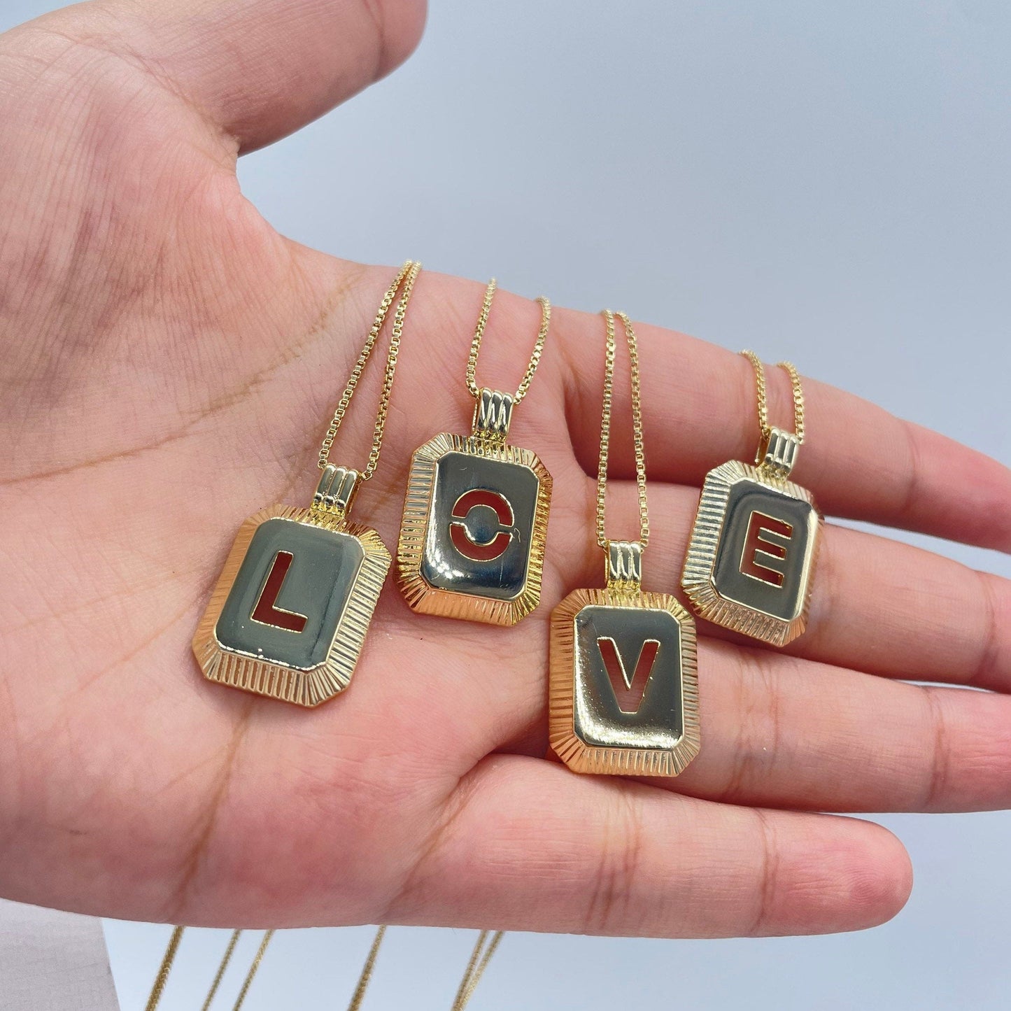 18k Gold Filled 3-D Initial Charm with Box Chain Necklace