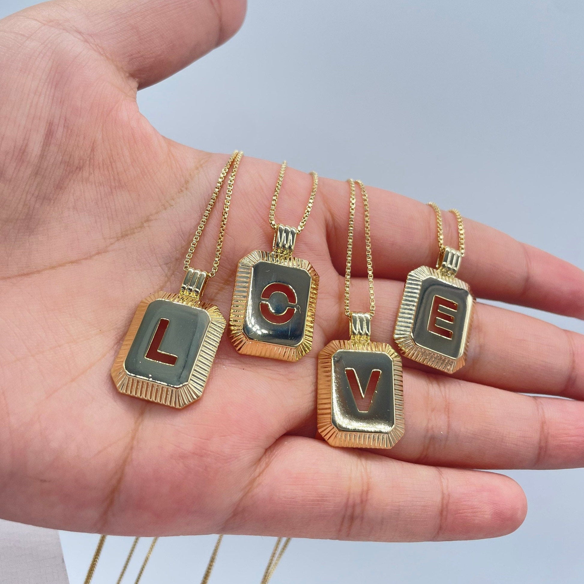 18k Gold Filled 3-D Initial Charm with Box Chain Necklace