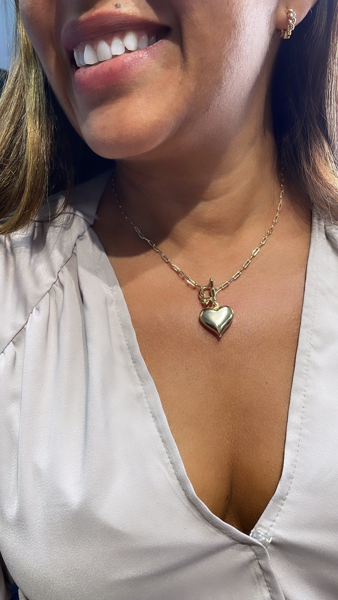 18k Gold Filled Big Puffy Heart Choker