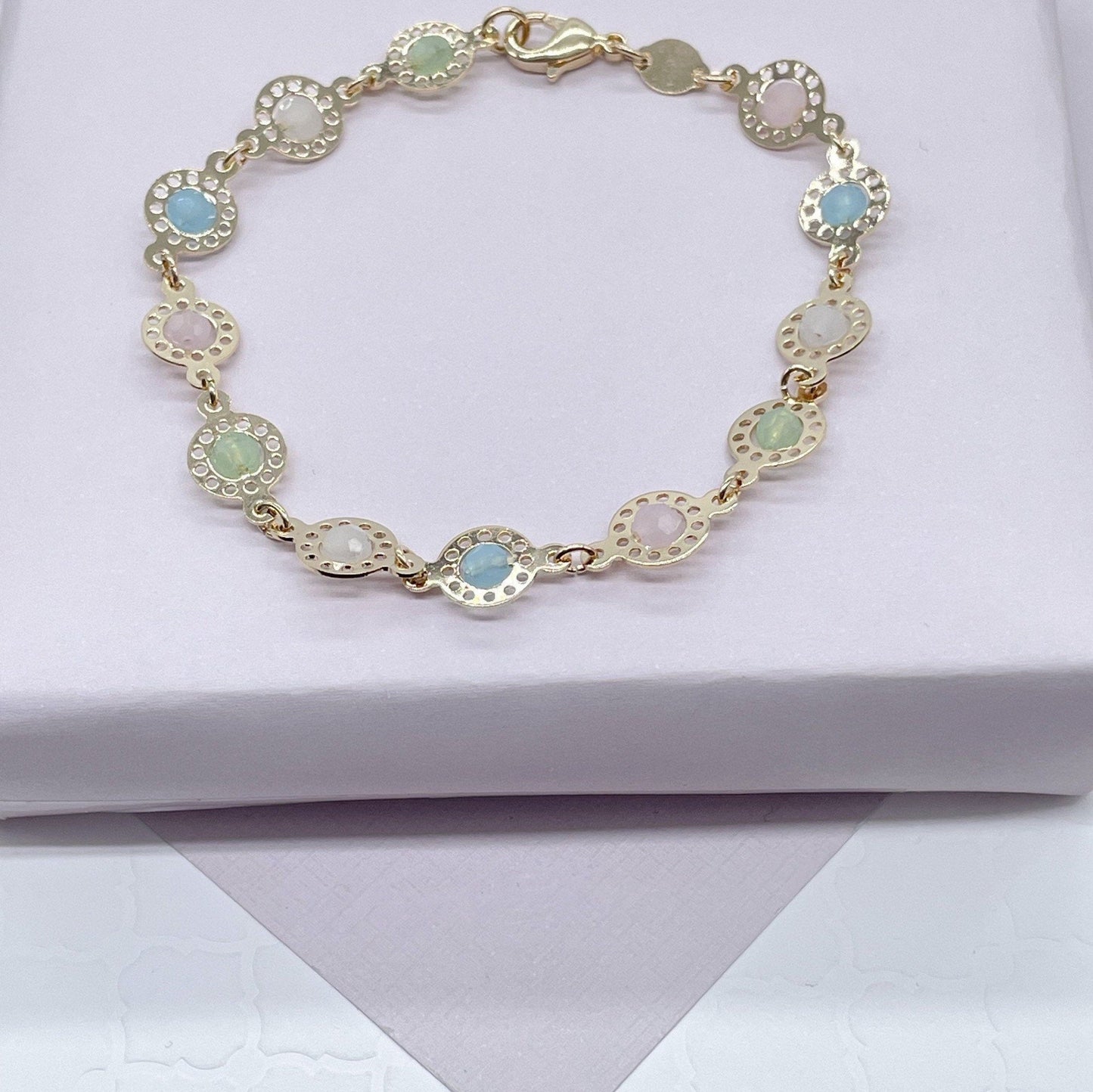 18k Gold Filled Pastel Colorful UFO Bracelet, Color Flying Saucer Style Bracelet