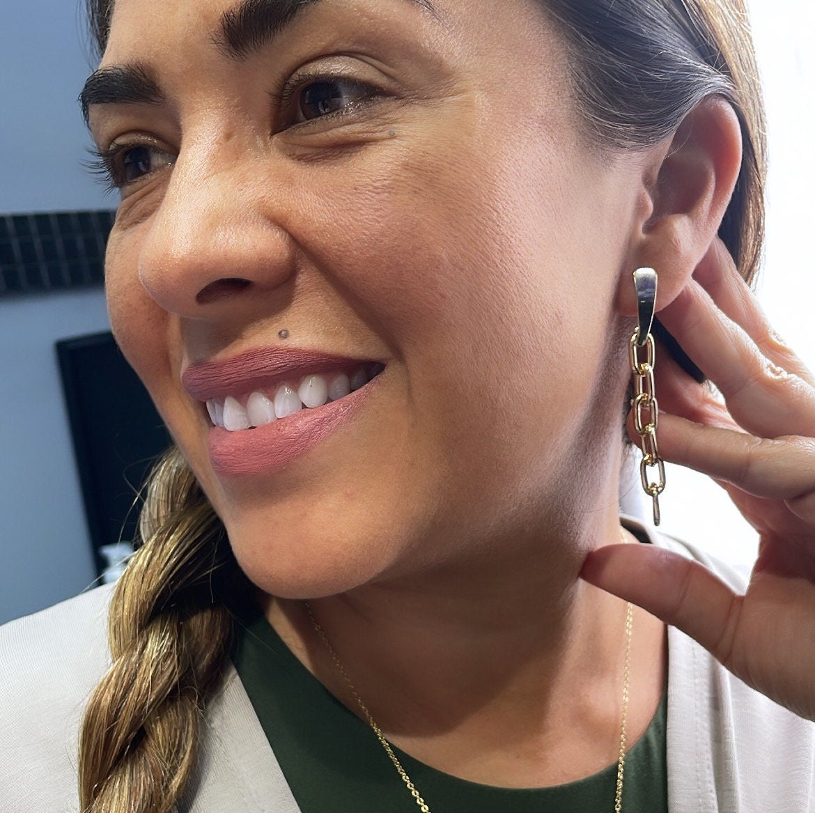 18k Gold Filled Round,Thick Paperclip Dangling Earrings