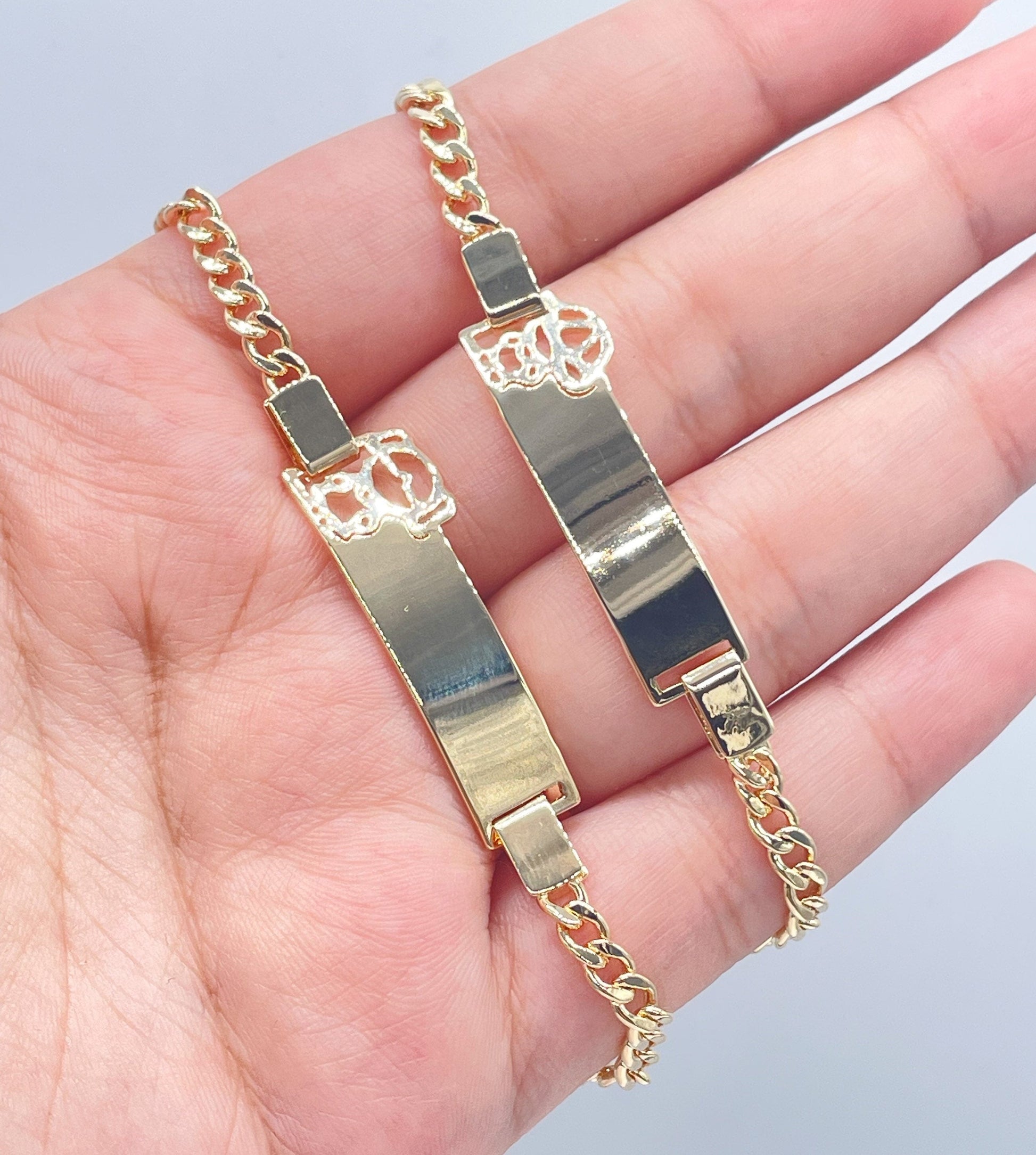 18k Gold Filled Cuban Link Children’s ID Bracelet With 2 Styles: Boy & Girl