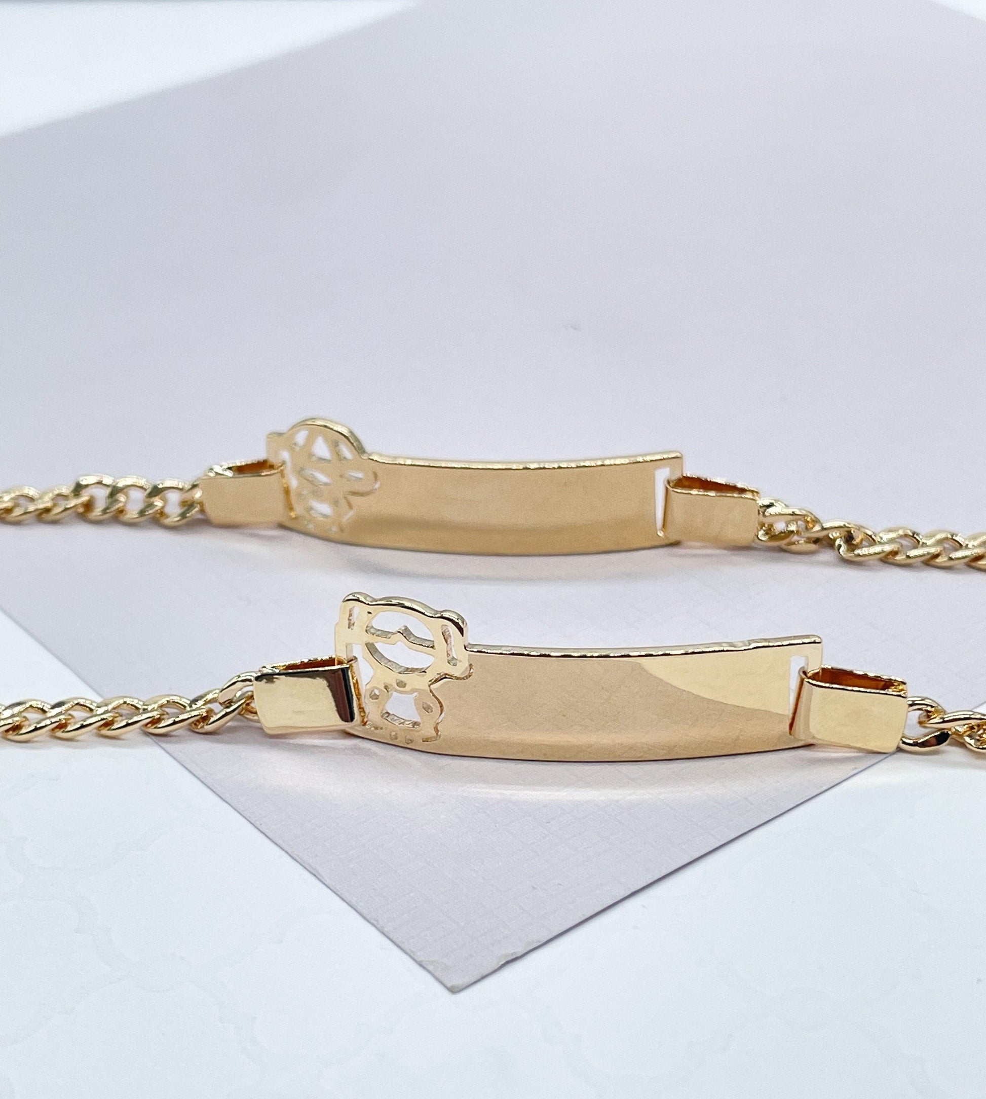 18k Gold Filled Cuban Link Children’s ID Bracelet With 2 Styles: Boy & Girl
