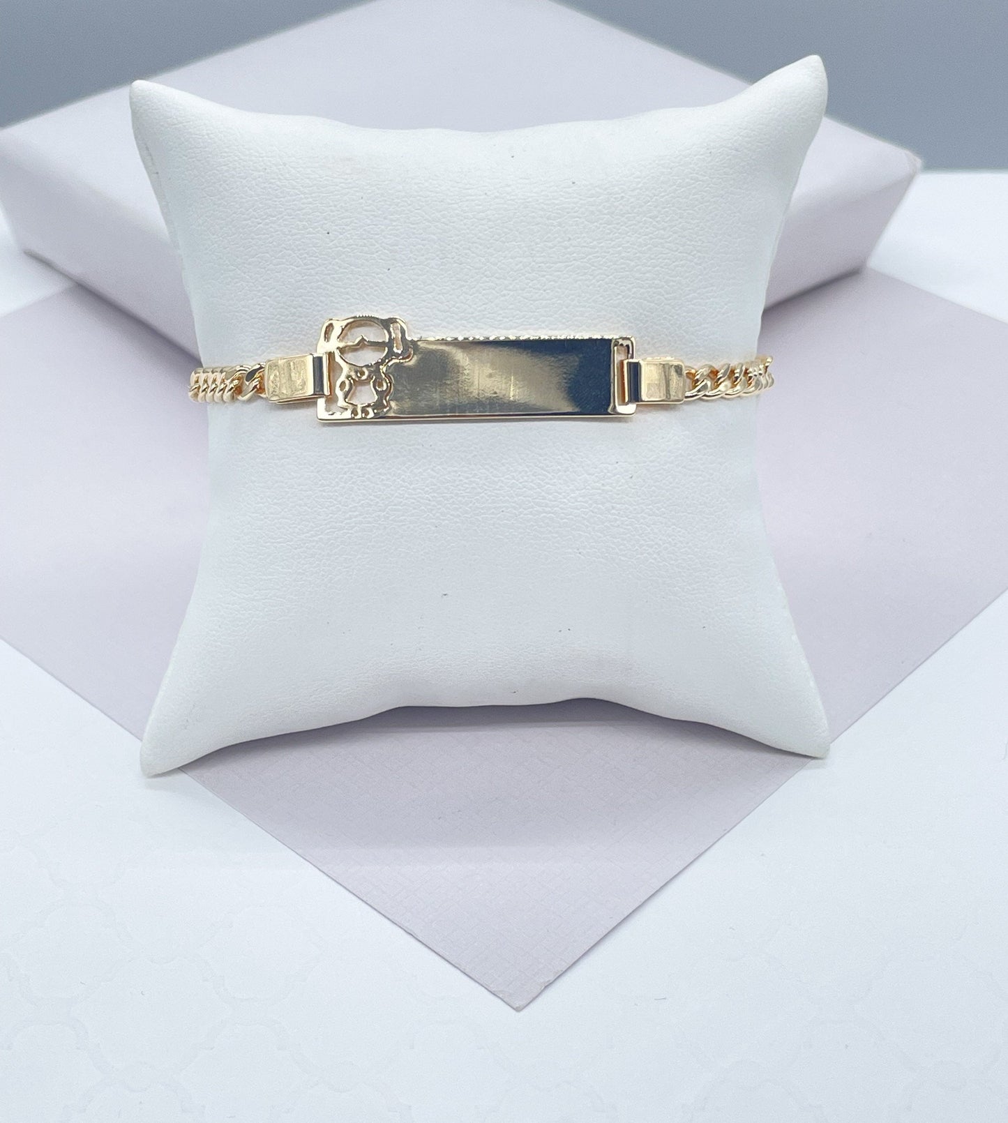 18k Gold Filled Cuban Link Children’s ID Bracelet With 2 Styles: Boy & Girl