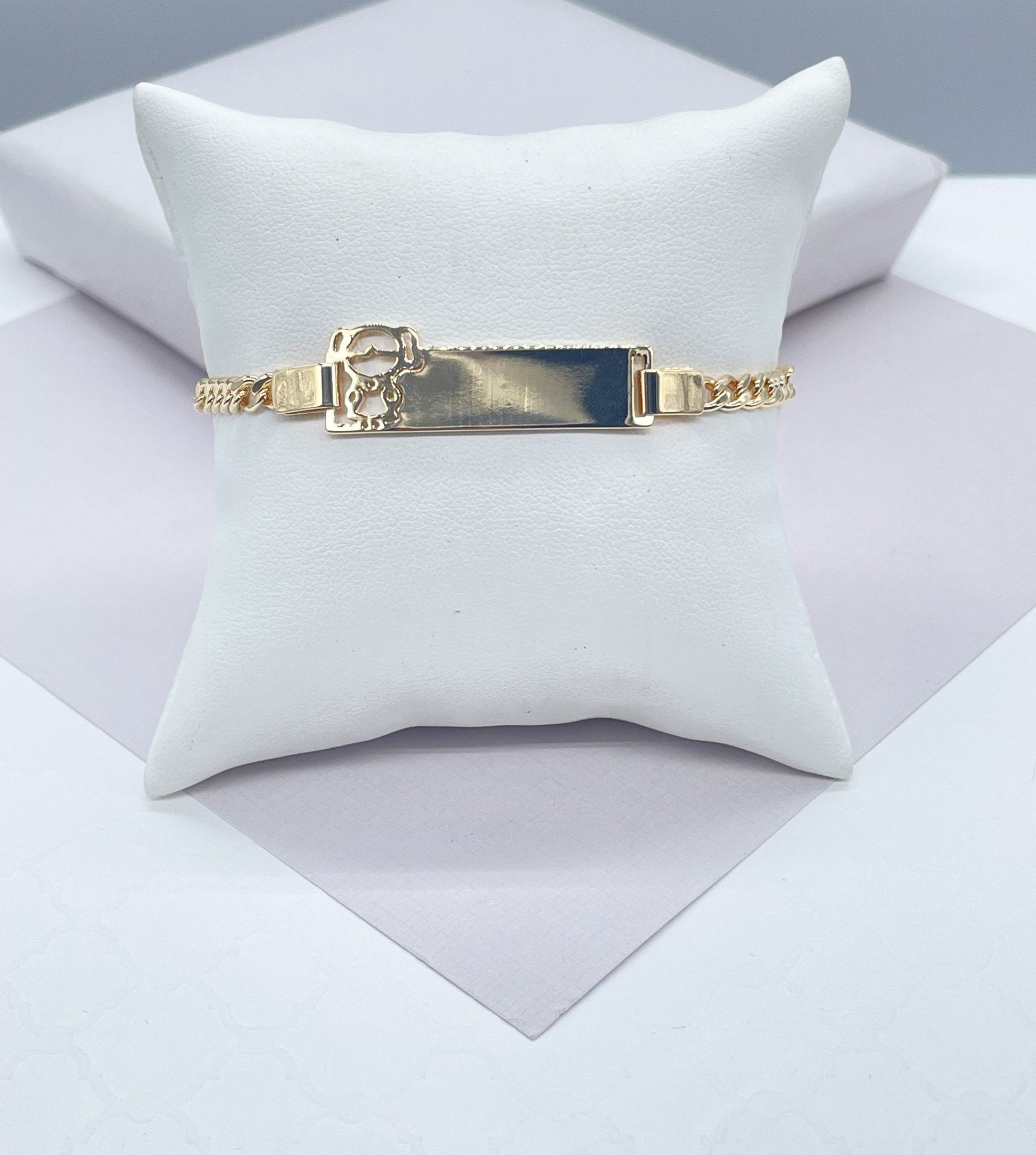 18k Gold Filled Cuban Link Children’s ID Bracelet With 2 Styles: Boy & Girl