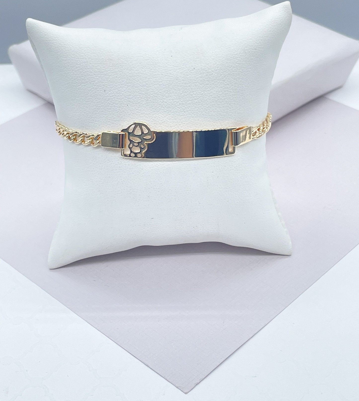 18k Gold Filled Cuban Link Children’s ID Bracelet With 2 Styles: Boy & Girl