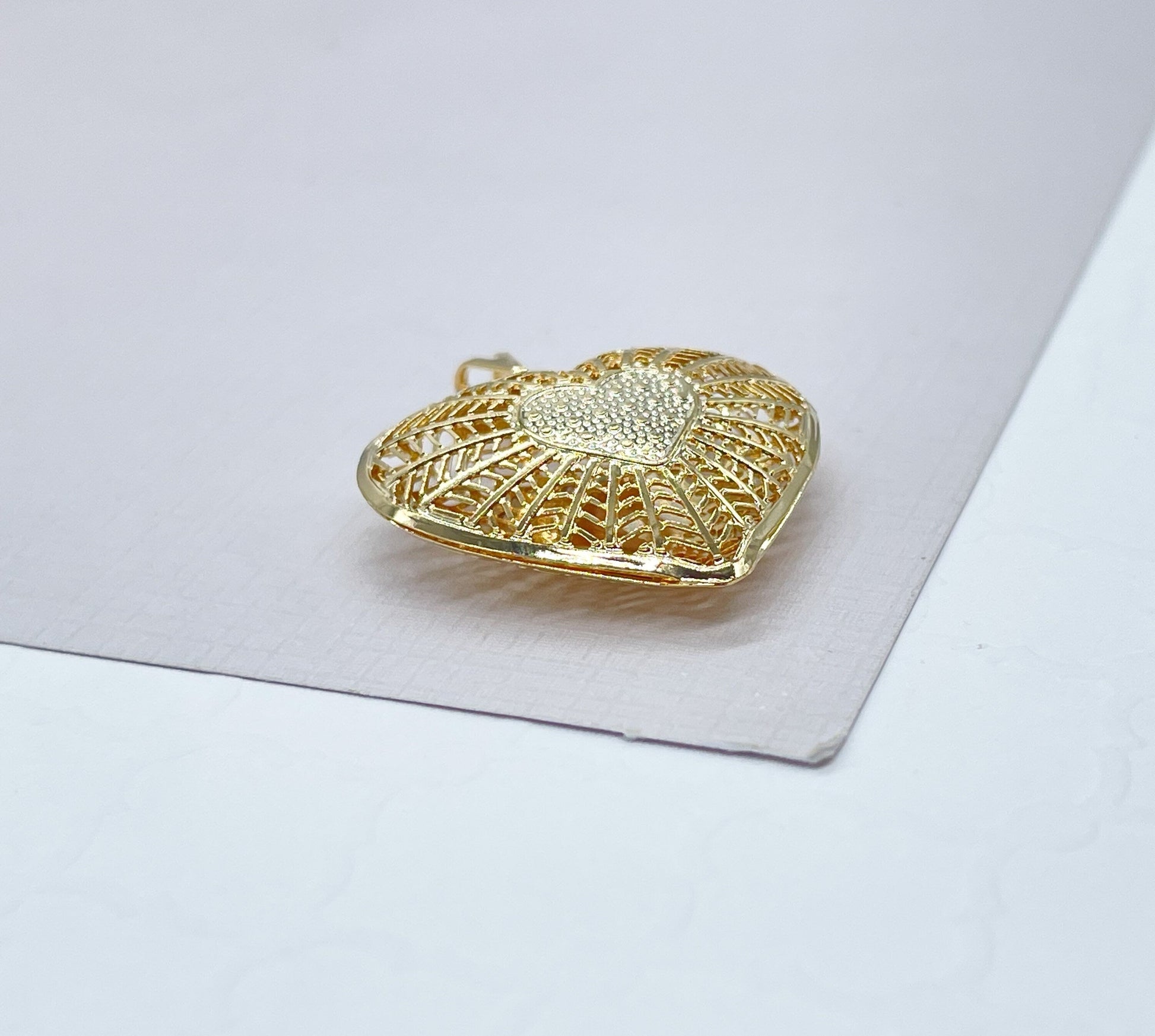 18k Gold Filled SpiderWeb Designed see-through heart pendant