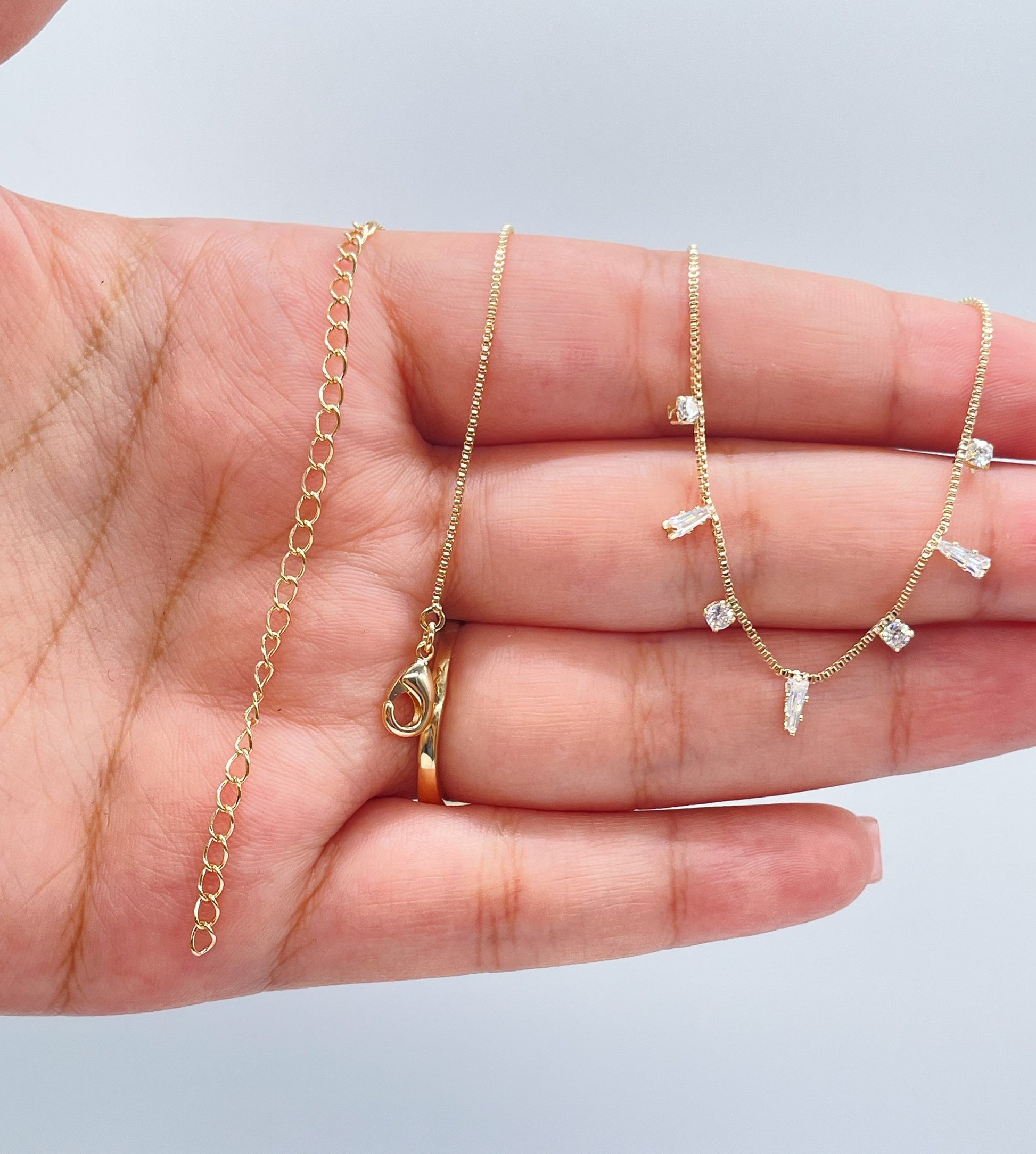 18k Gold Filled Dainty Shard Pieces of Zirconia on Box Chain Choker