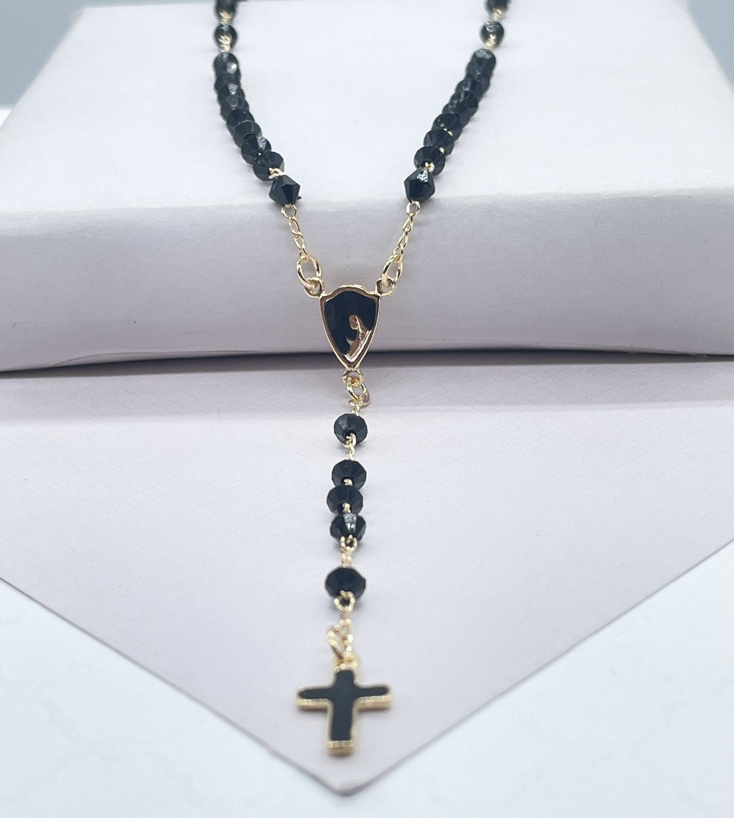 18k Gold Filled Black Beaded Rosary