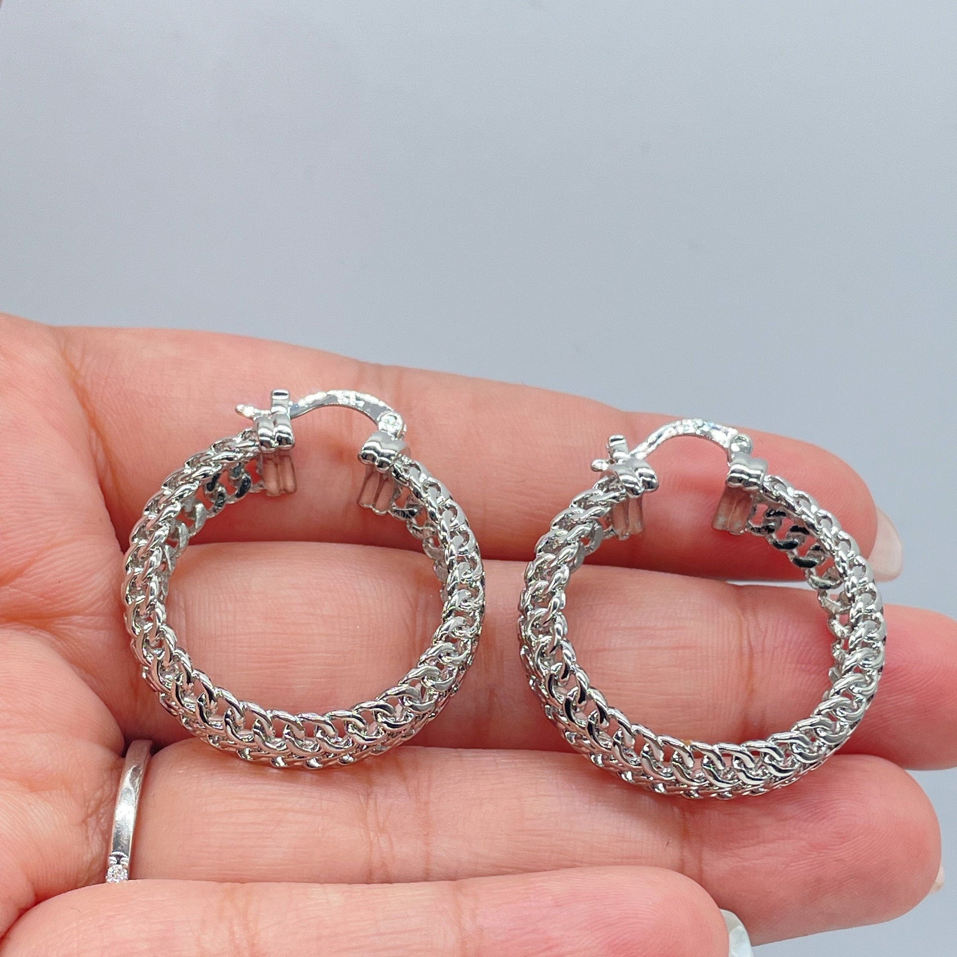 18K GoldFilled Three Row Cuban Link Hoop Earrings