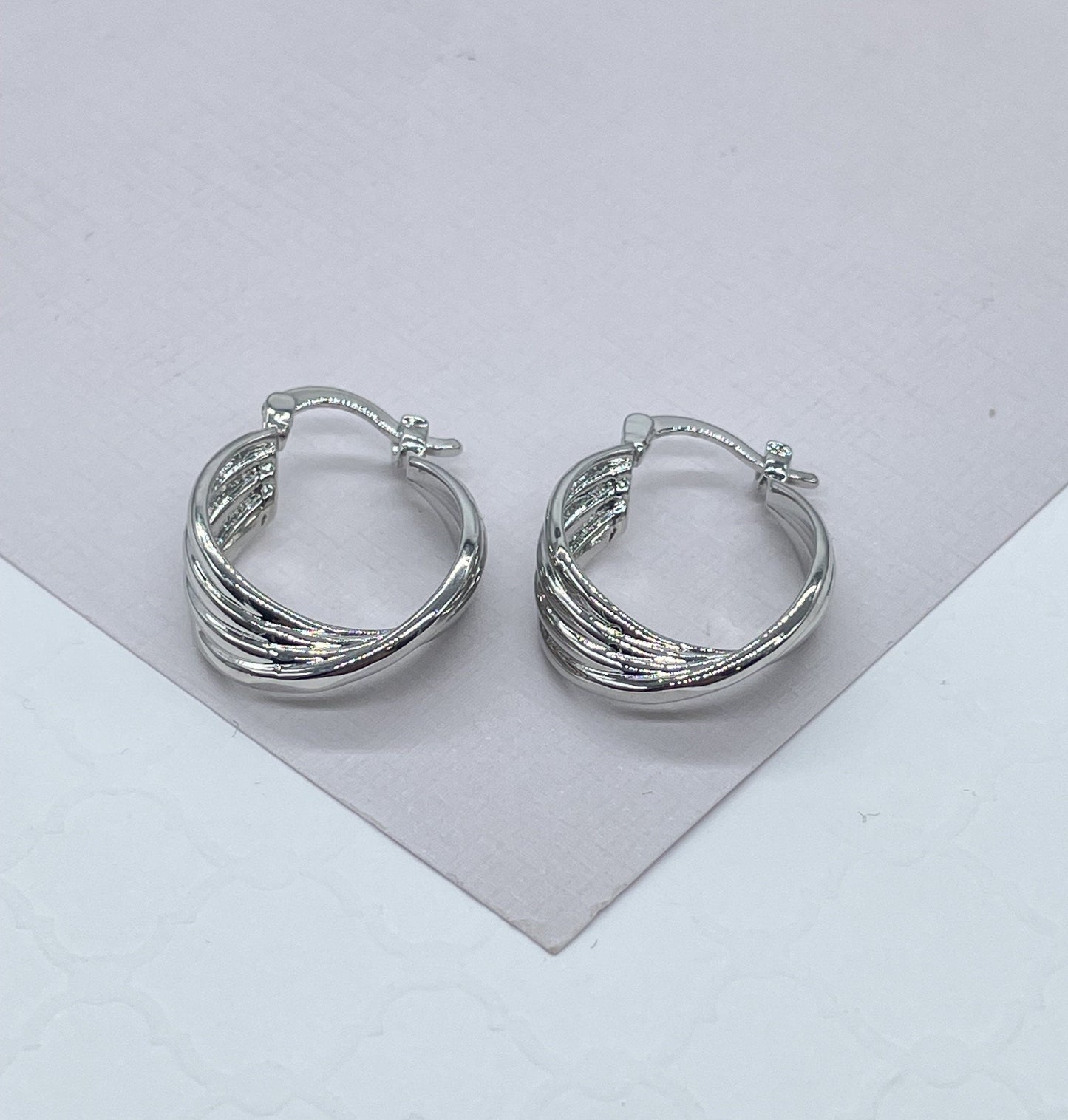 18k Gold Filled Hoop Earrings: Twisted Four Layer Design, 8mm Thick