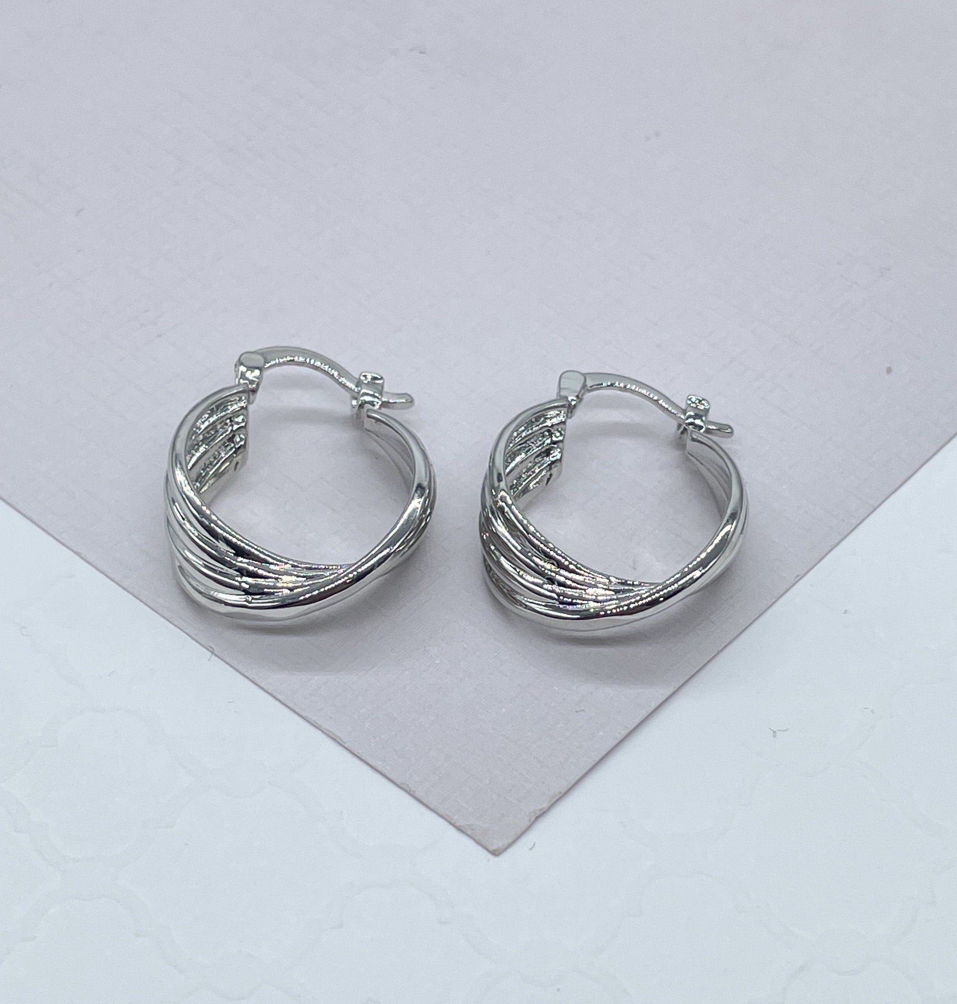 18k Gold Filled Hoop Earrings: Twisted Four Layer Design, 8mm Thick