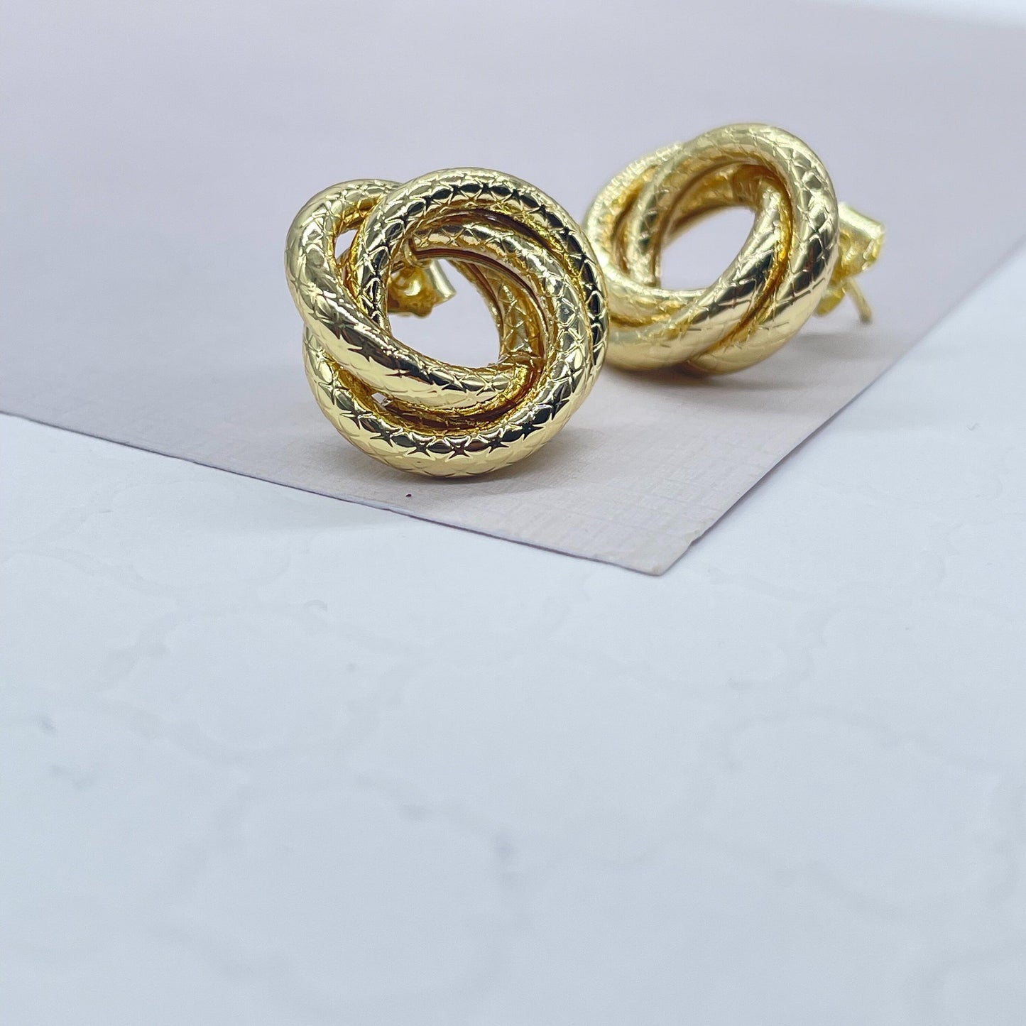 18k Gold Filled Small Textured Solid Double Layered Hoop Earrings
