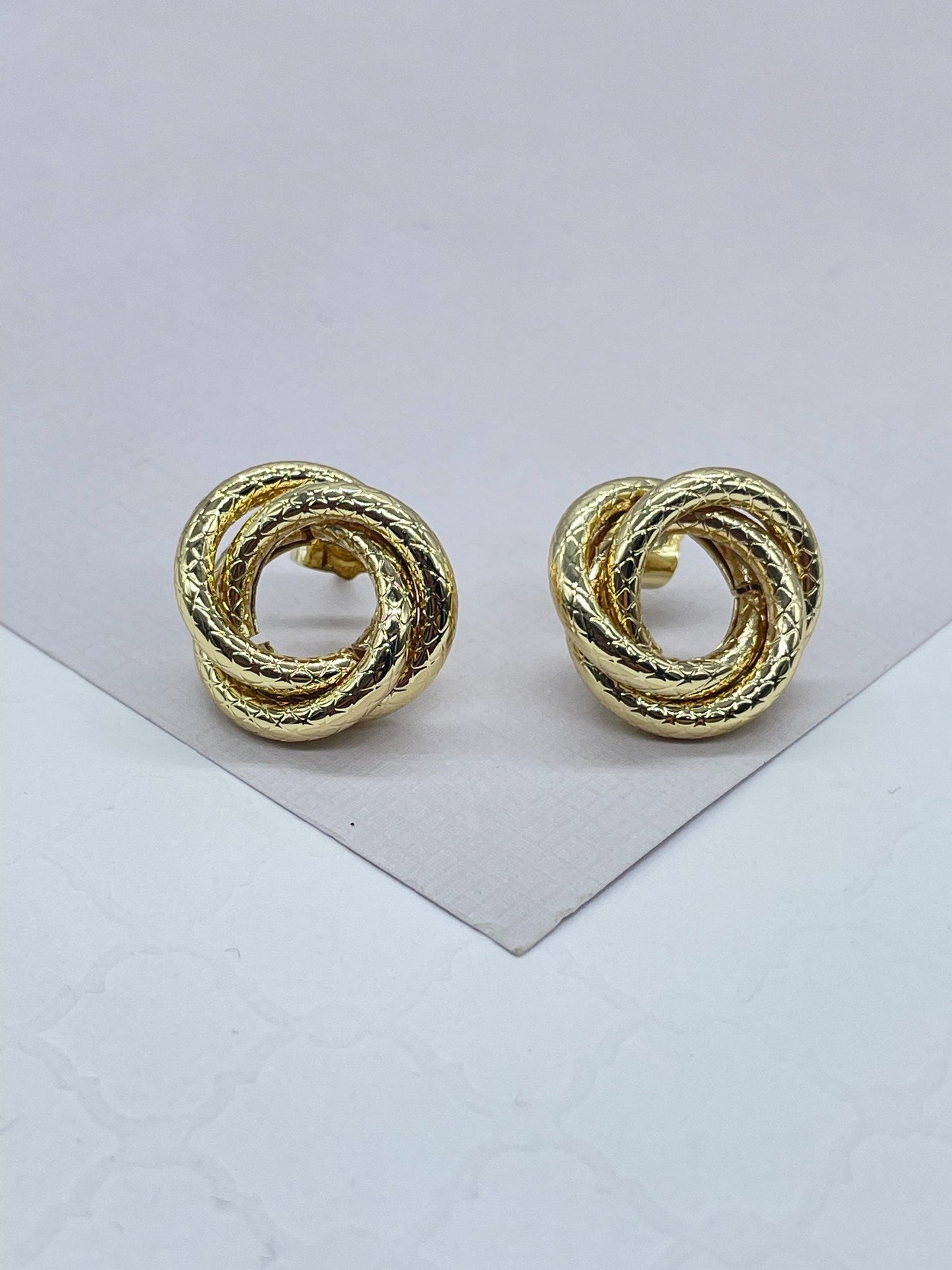 18k Gold Filled Small Textured Solid Double Layered Hoop Earrings
