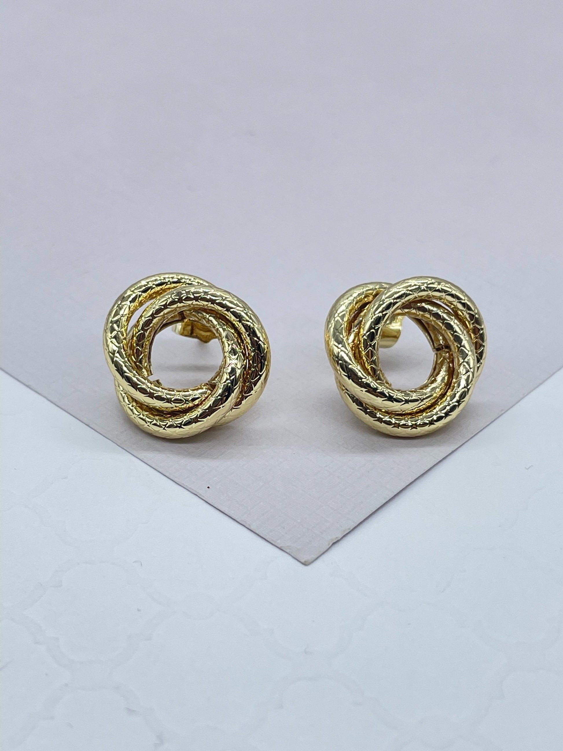 18k Gold Filled Small Textured Solid Double Layered Hoop Earrings