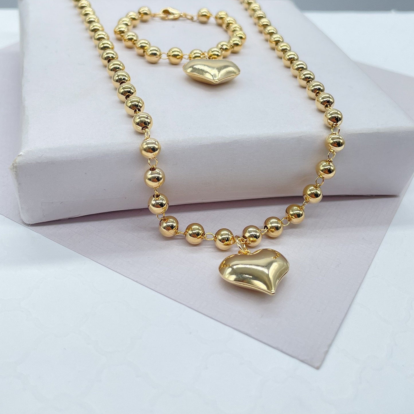18k Gold Filled Gold Beaded Heart Set for Kids
