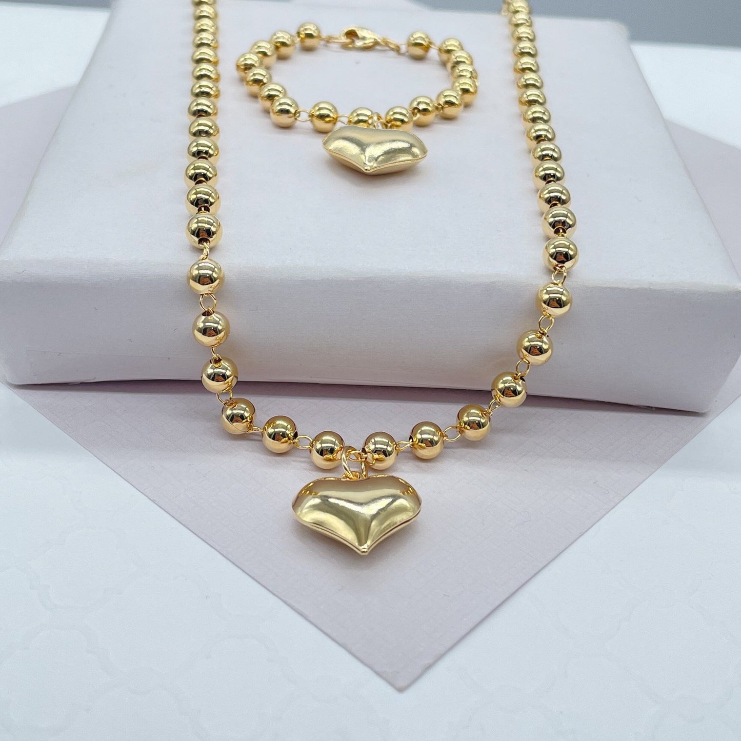18k Gold Filled Gold Beaded Heart Set for Kids