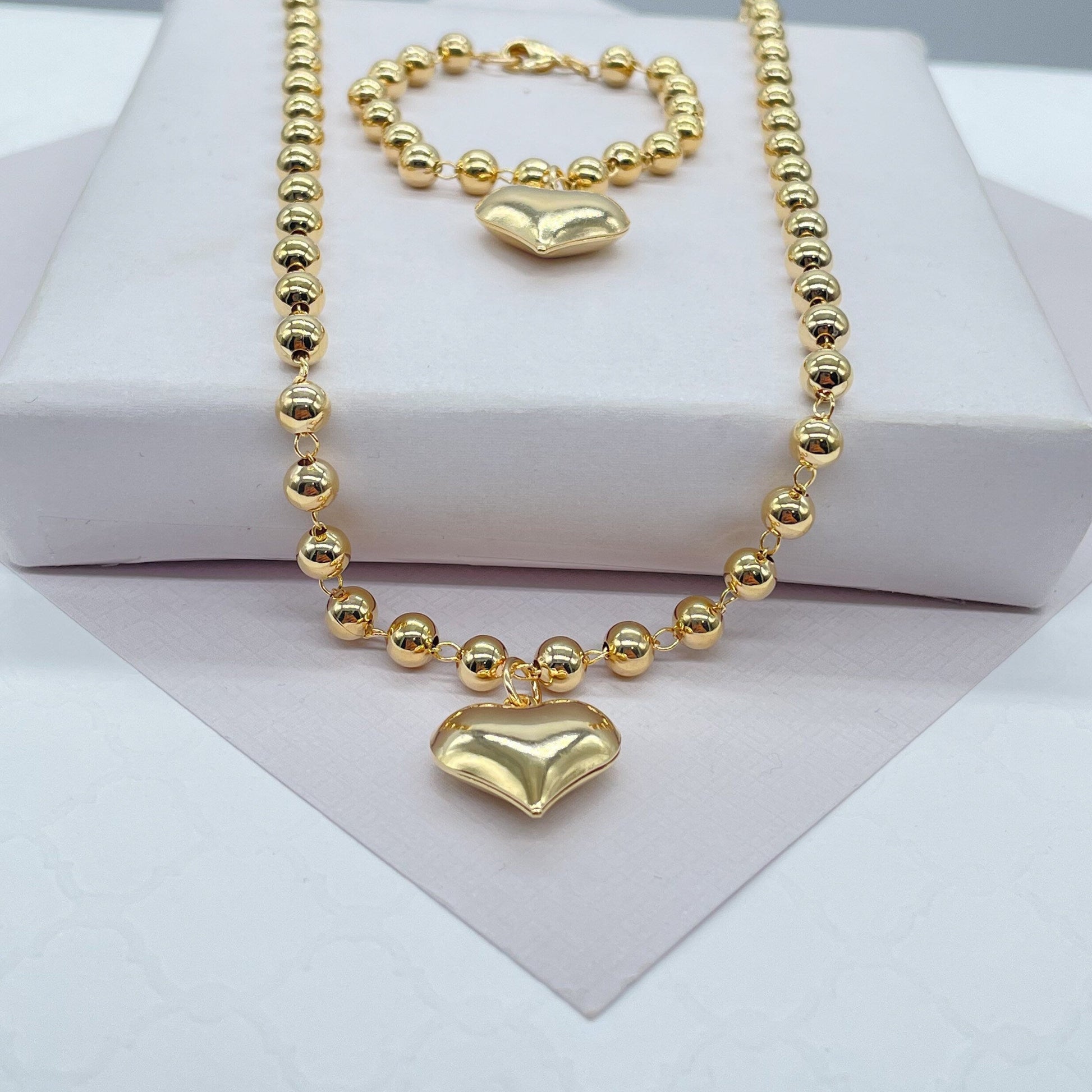 18k Gold Filled Gold Beaded Heart Set for Kids