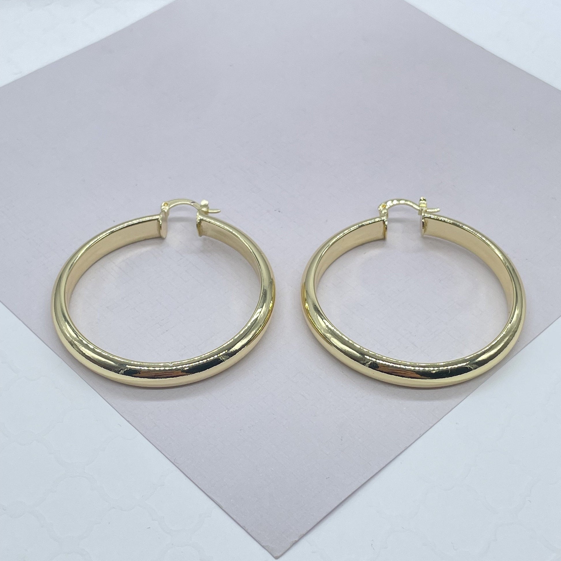 18k Gold Filled Thick Flat Inside Hoop Earrings, Plain Gold Fat