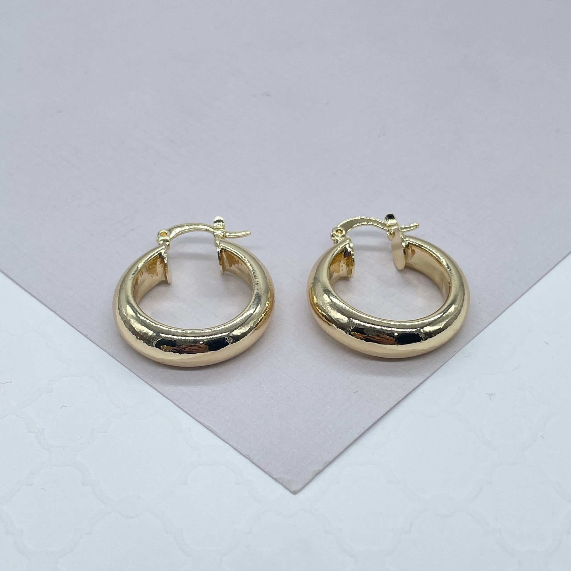 18k Gold Filled Thick Flat Inside Hoop Earrings, Plain Gold Fat
