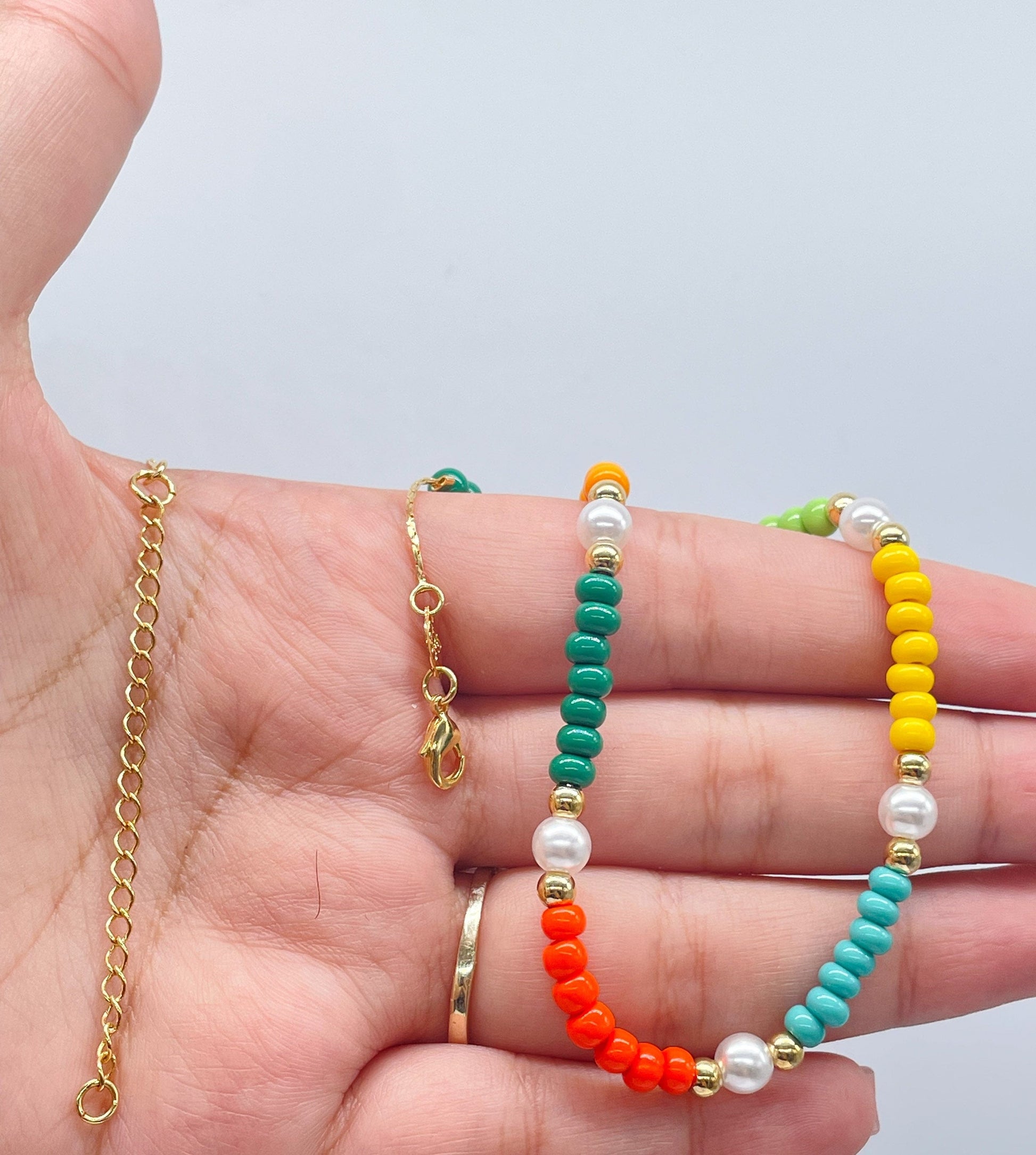 18k Gold Filled Colorful Beaded Choker With Pearl